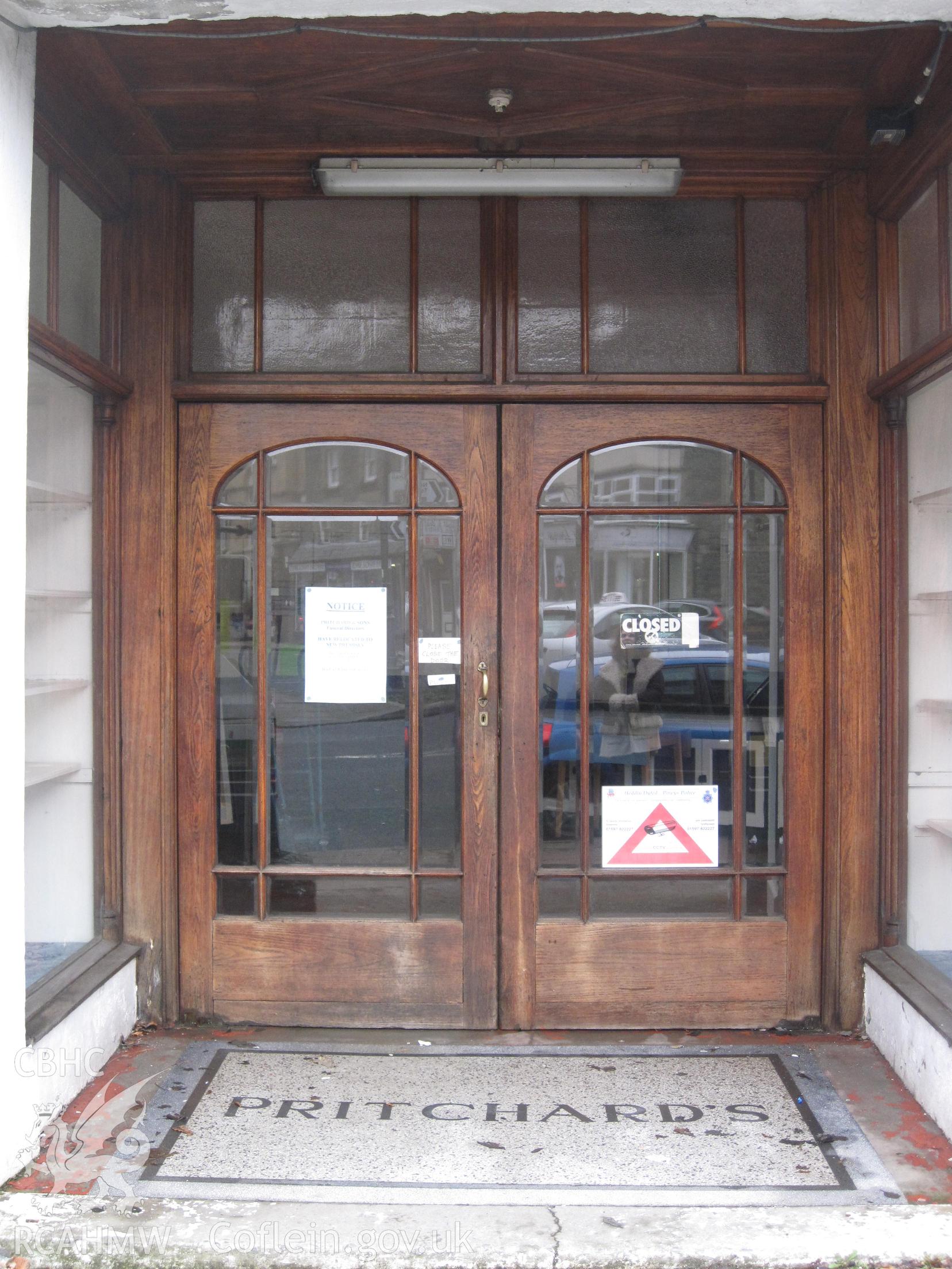Main entrance doorway to Pritchard's Garage, Llandrindod Wells.