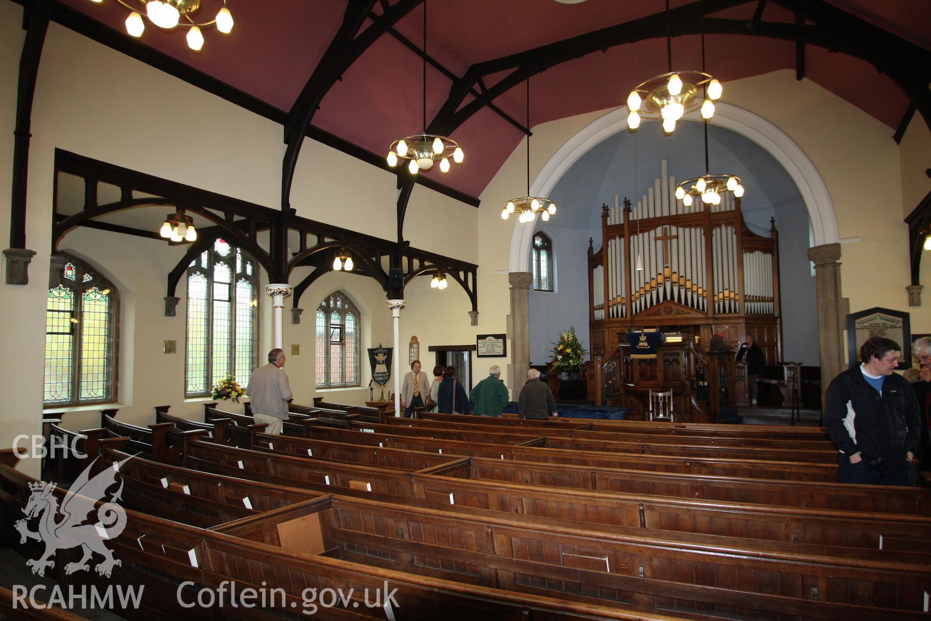 Interior, view of long wall, showing aisle