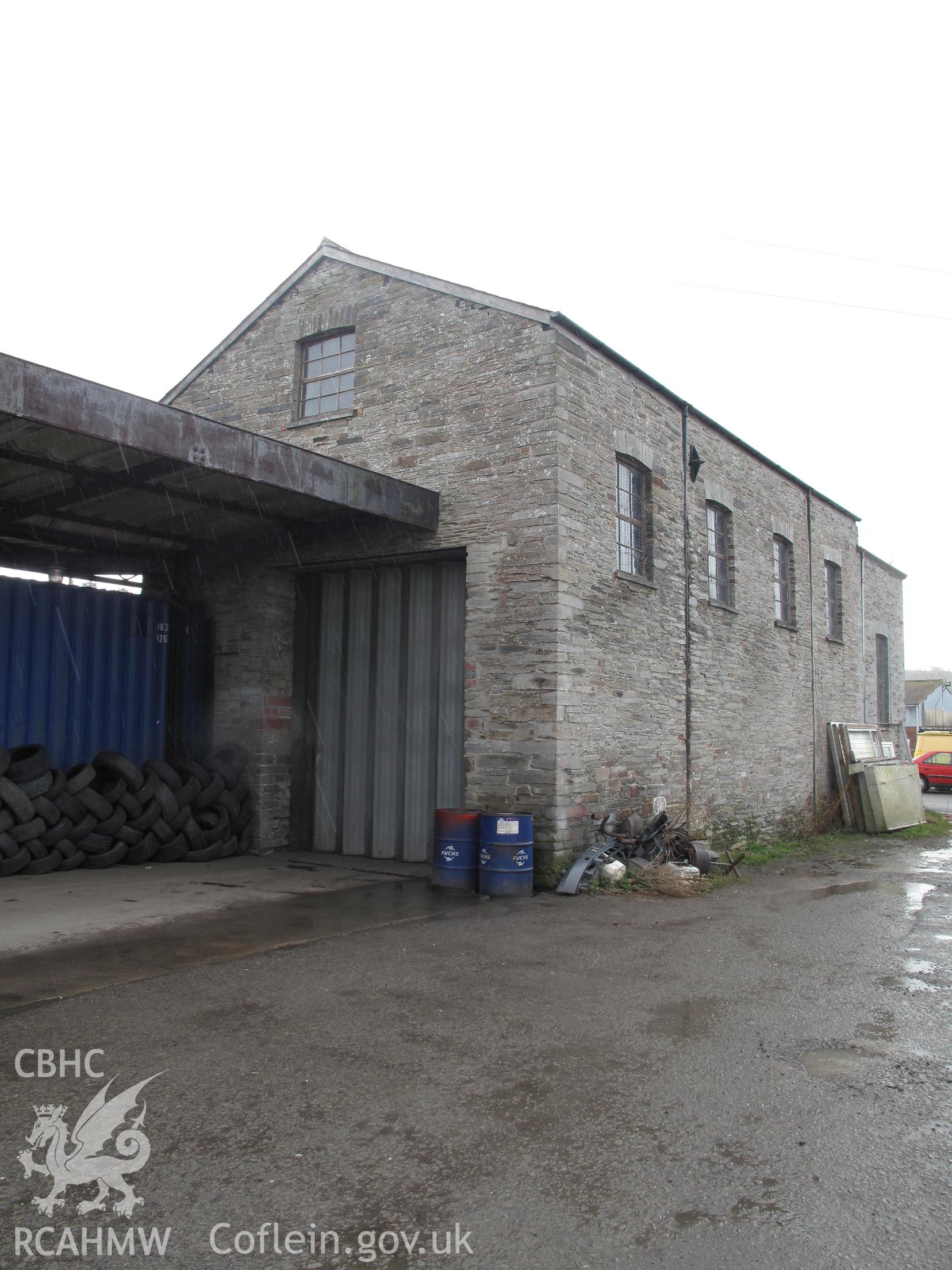 Goods Shed, Cardigan Railway Station, from the northeast, taken by Brian Malaws on 14 April 2010.