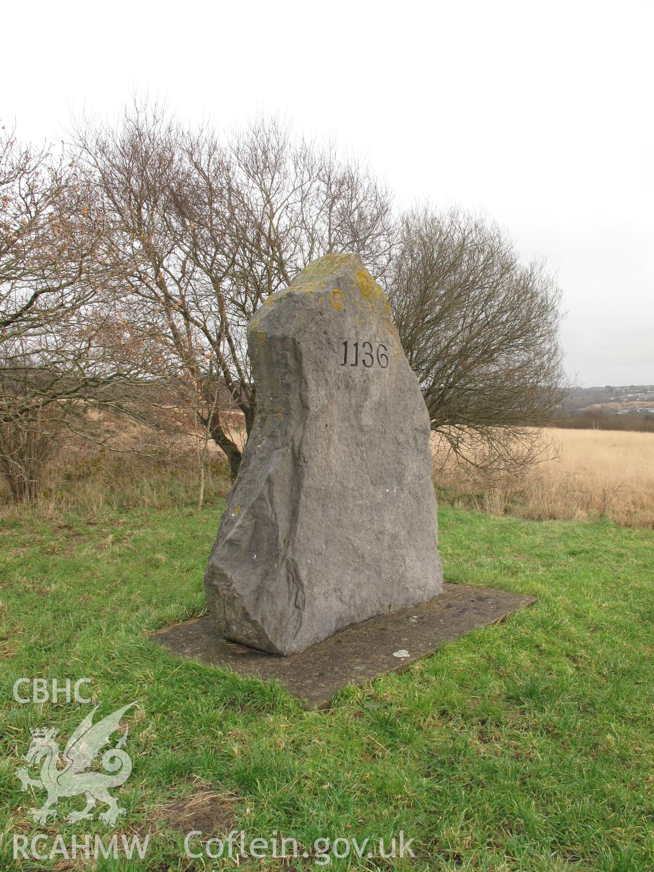 Battle of Gower Monument stone from the southwest, taken by Brian Malaws on 21 Dcember 2011.