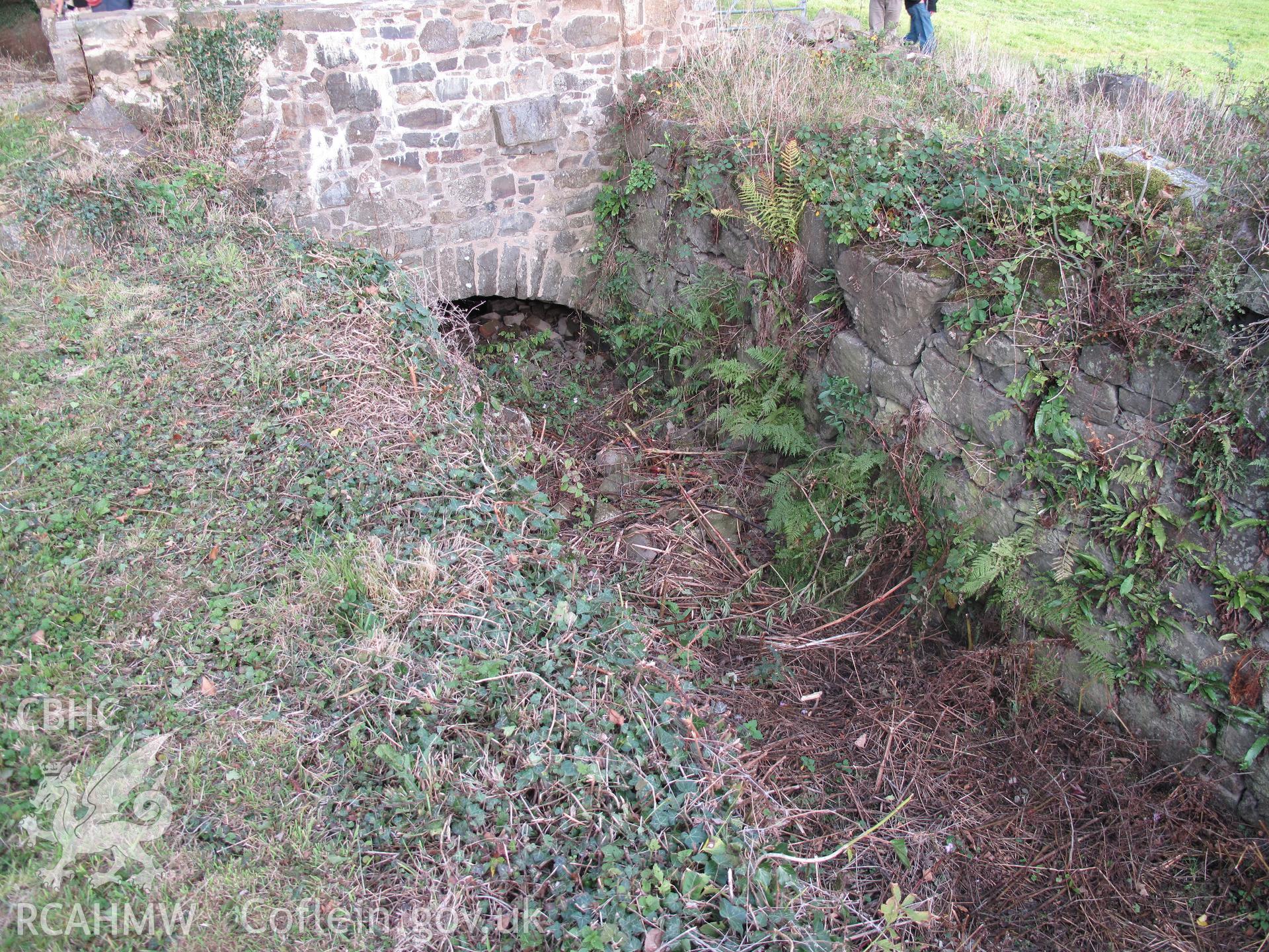 By-pass culvert at Pontysgawrhyd Mill from the west, taken by Hilary Malaws on 17 October 2009.