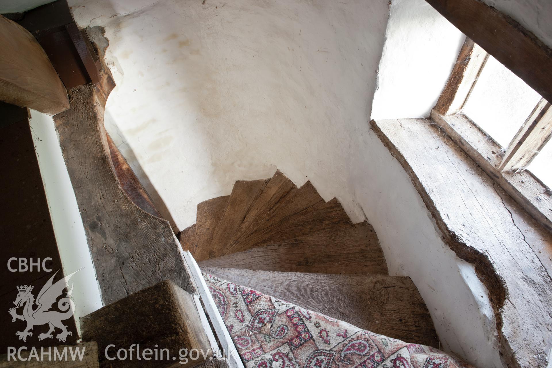 Parlour block, second floor, mural stair. Little Llwygy, Iain Wright 12/01/2012.