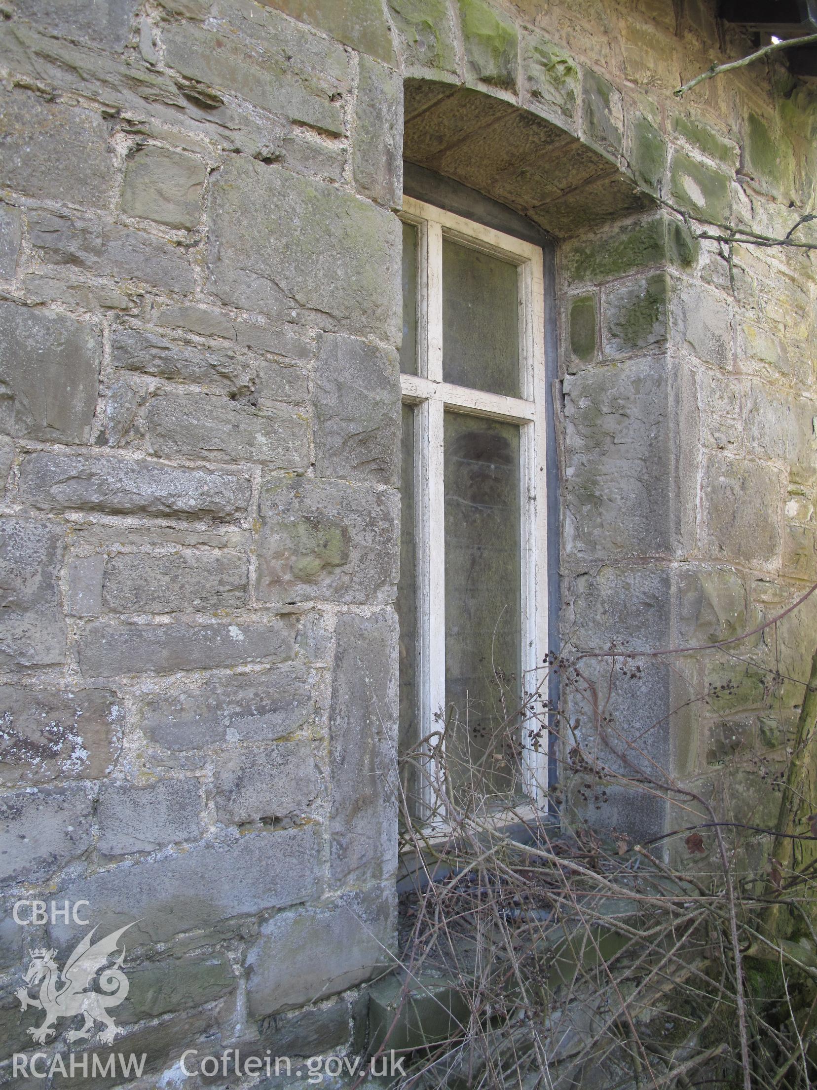 Detail of northwest window, Stanner Railway Station main building.