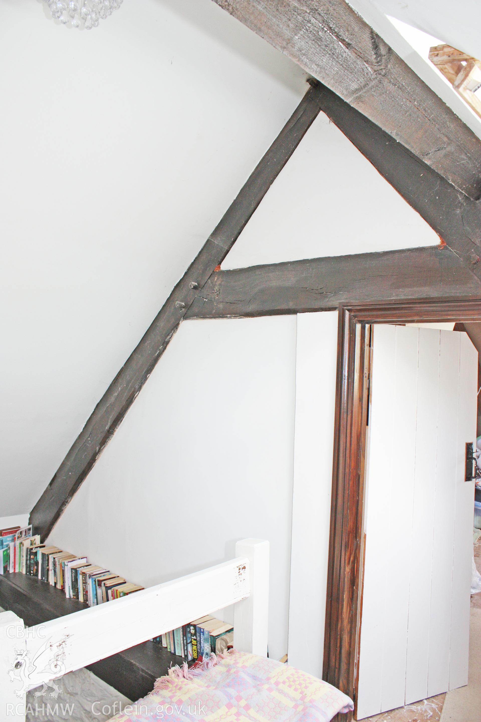 Glantywi House, interior view, roof-truss at stair-well.