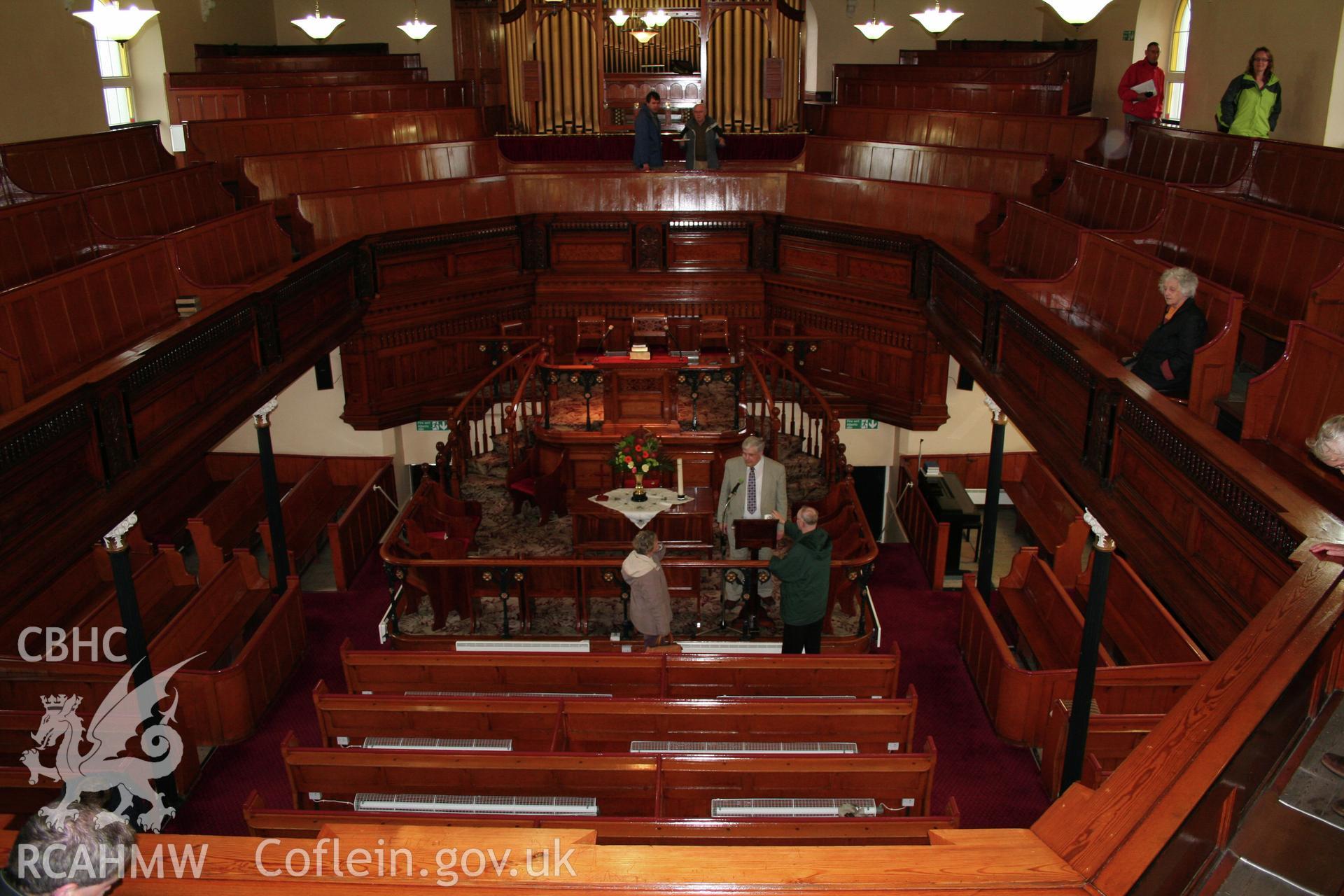 Internal, view from gallery of pulpit & sedd fawr