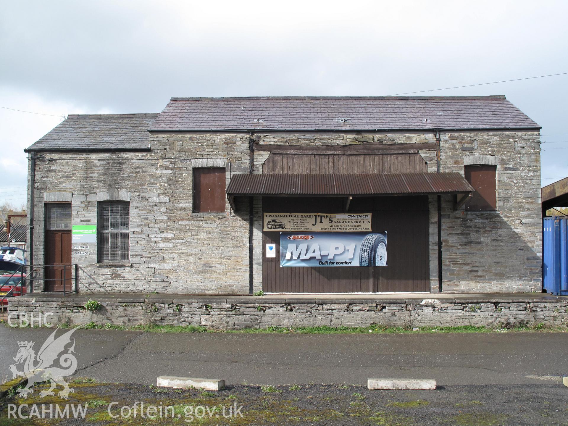 Goods Shed, Cardigan Railway Station, from the south, taken by Brian Malaws on 14 April 2010.