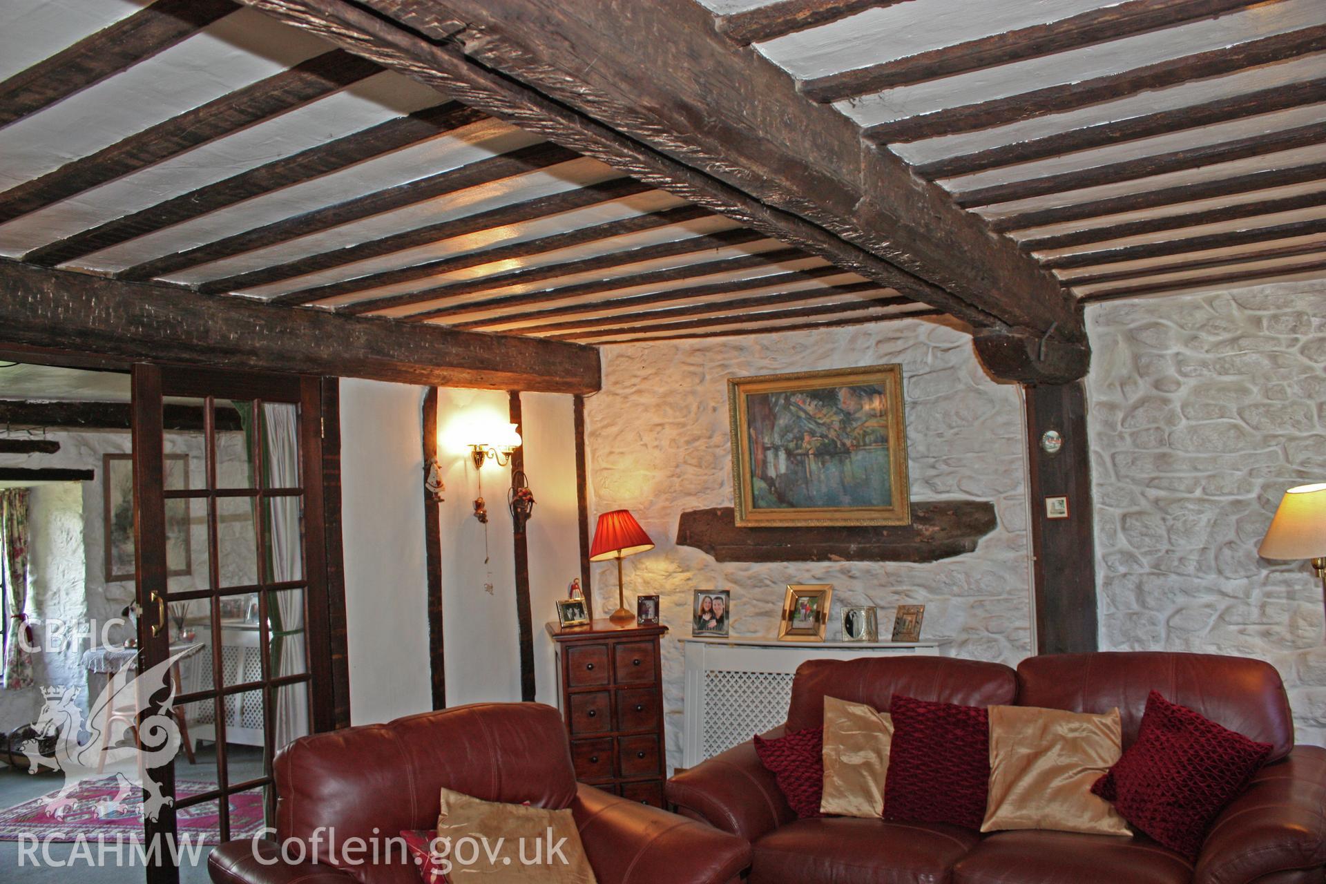 Glantywi House, interior view, grooved ceiling-beam to inner-room.