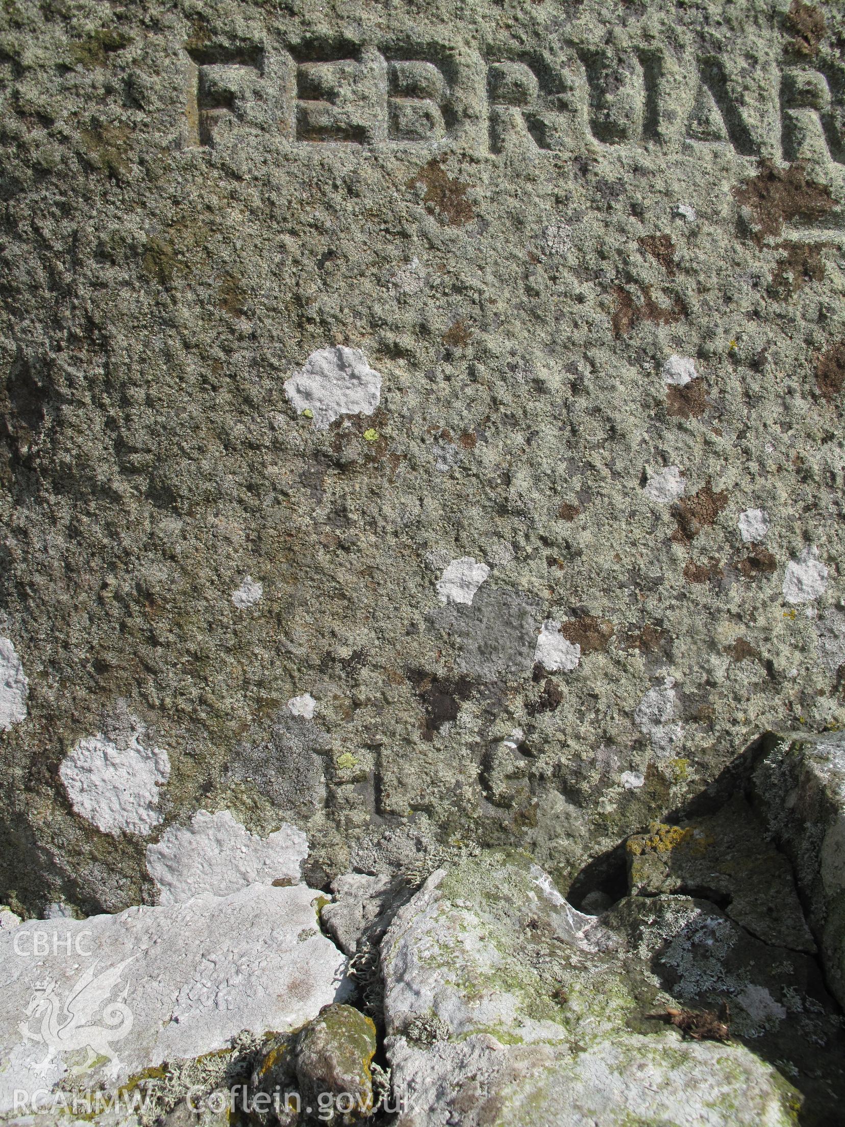 Detail of Carreg Goffa inscription: stonemason's initials?