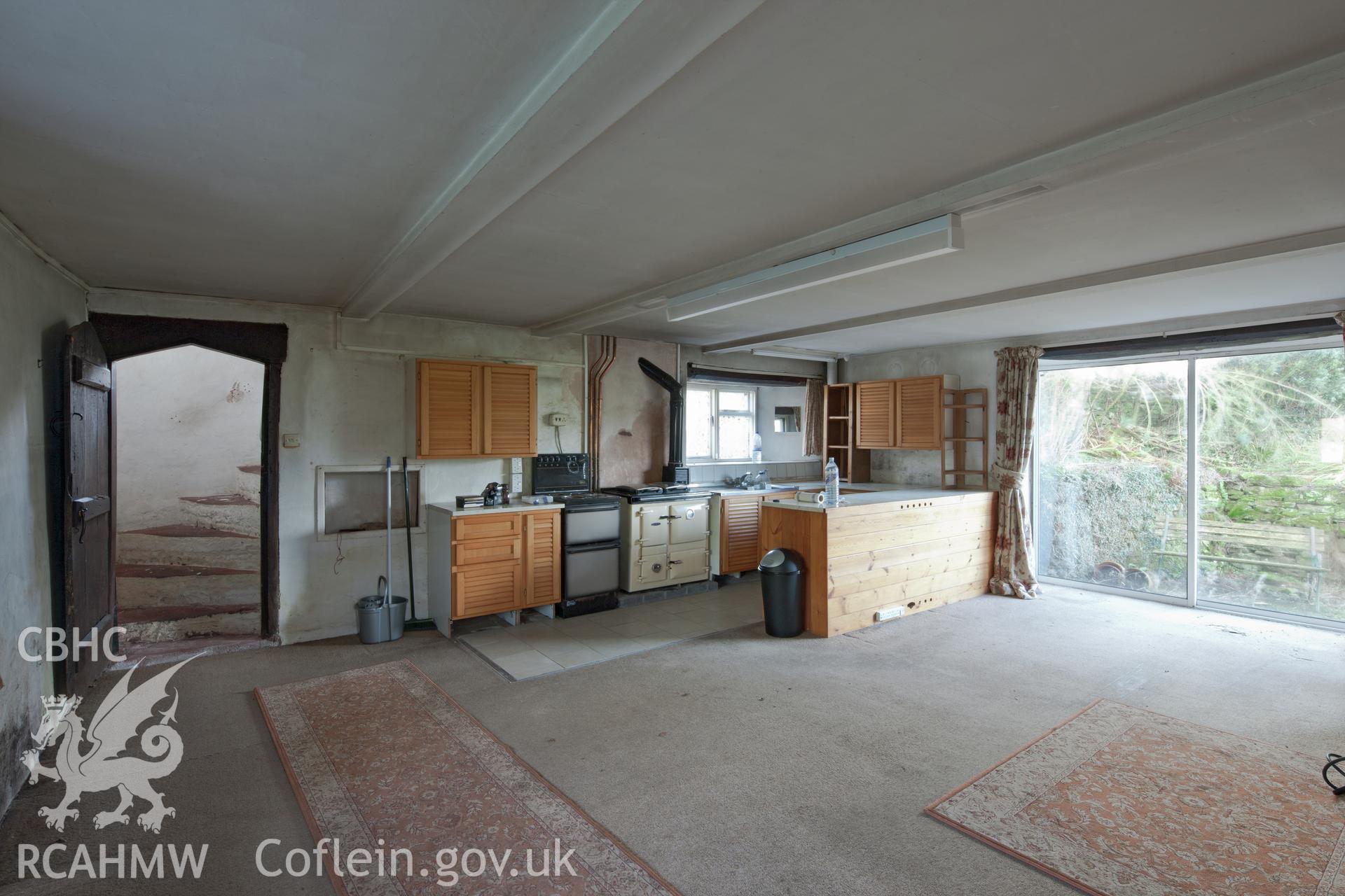 Parlour block, groundfloor, looking southeast.   Little Llwygy, Iain Wright 12/01/2012.