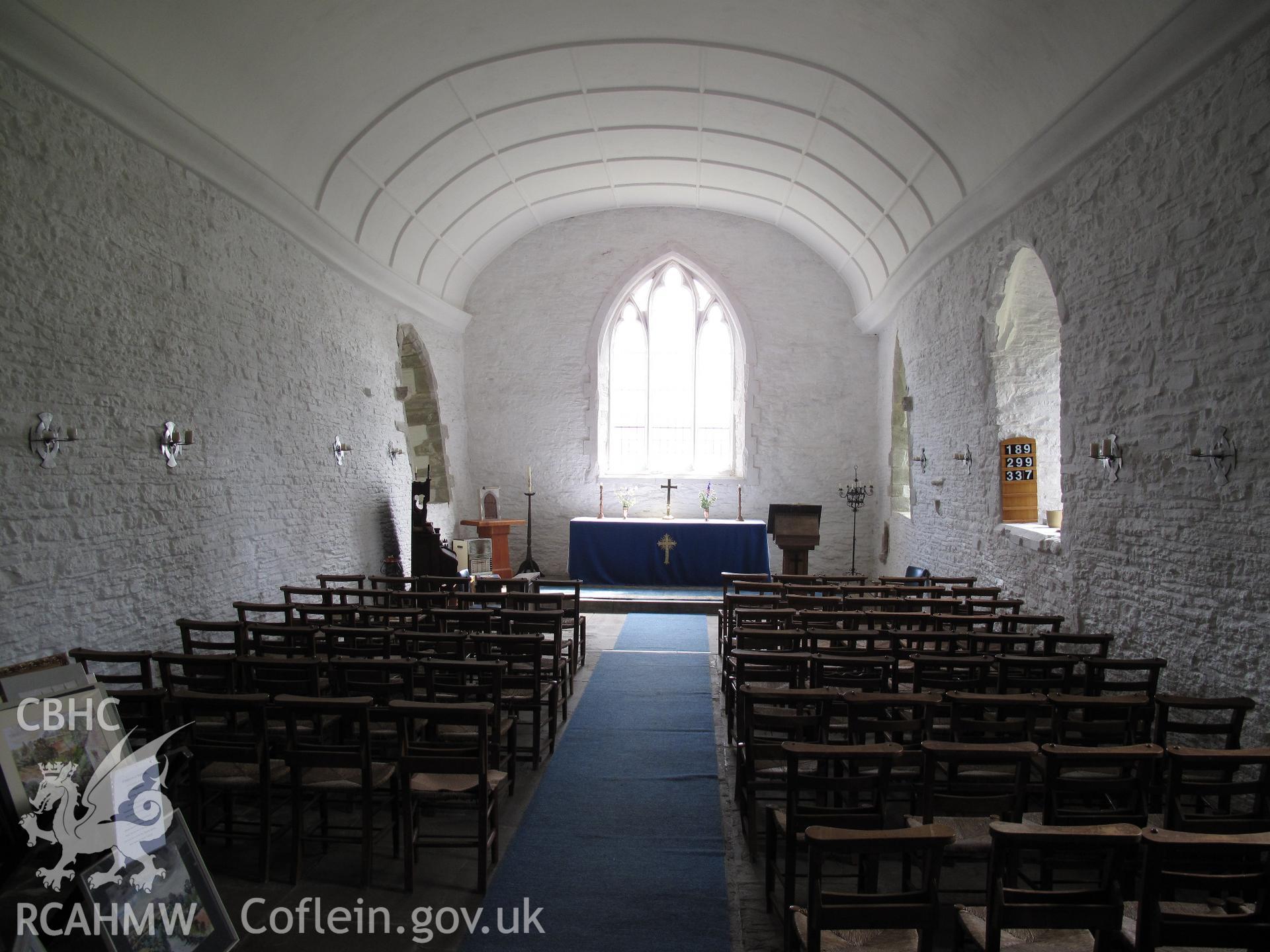 View of the nave of St Mary's Church, Pilleth, looking towards the altar.
