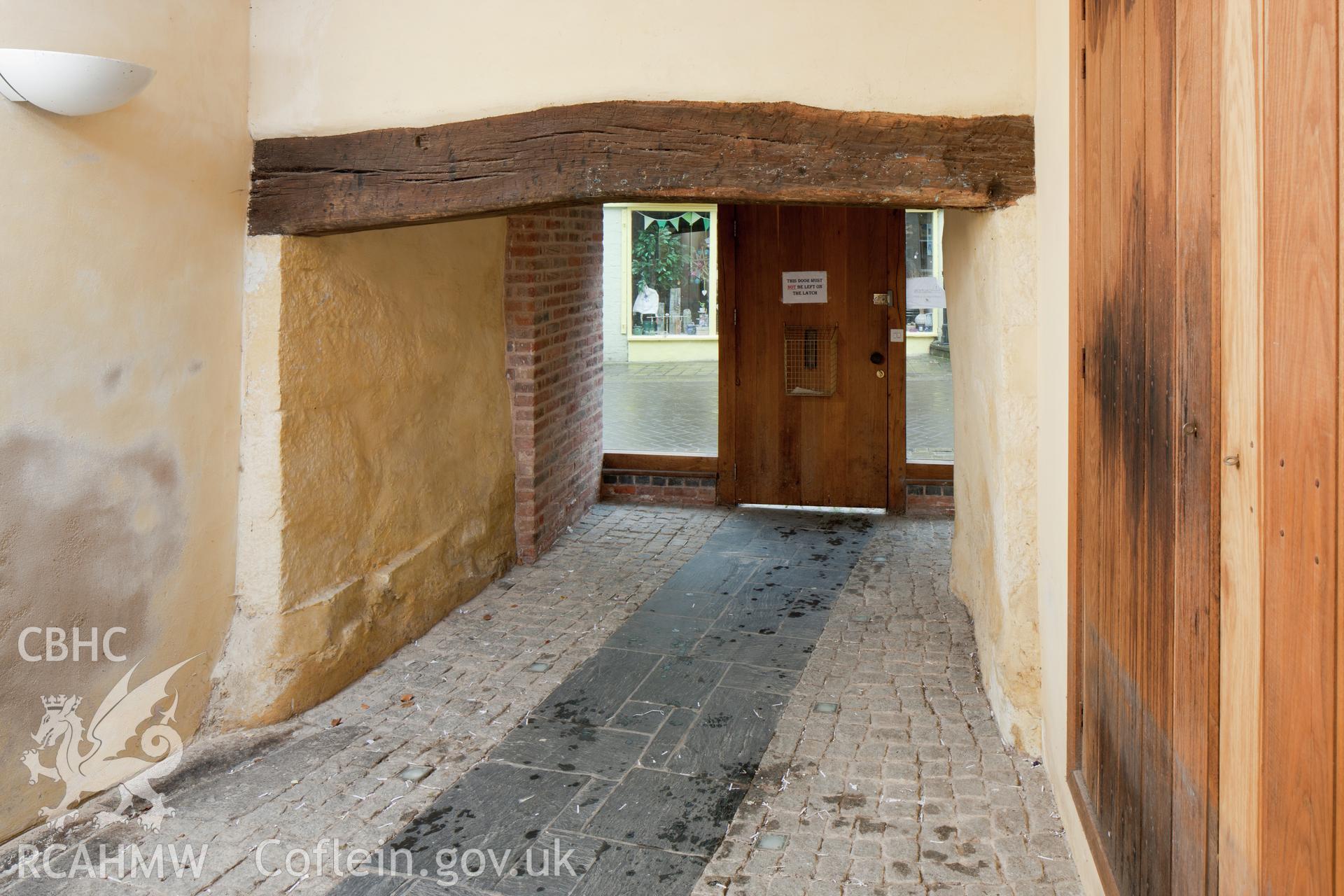 Photograph of fireplace bressumer, from inside.