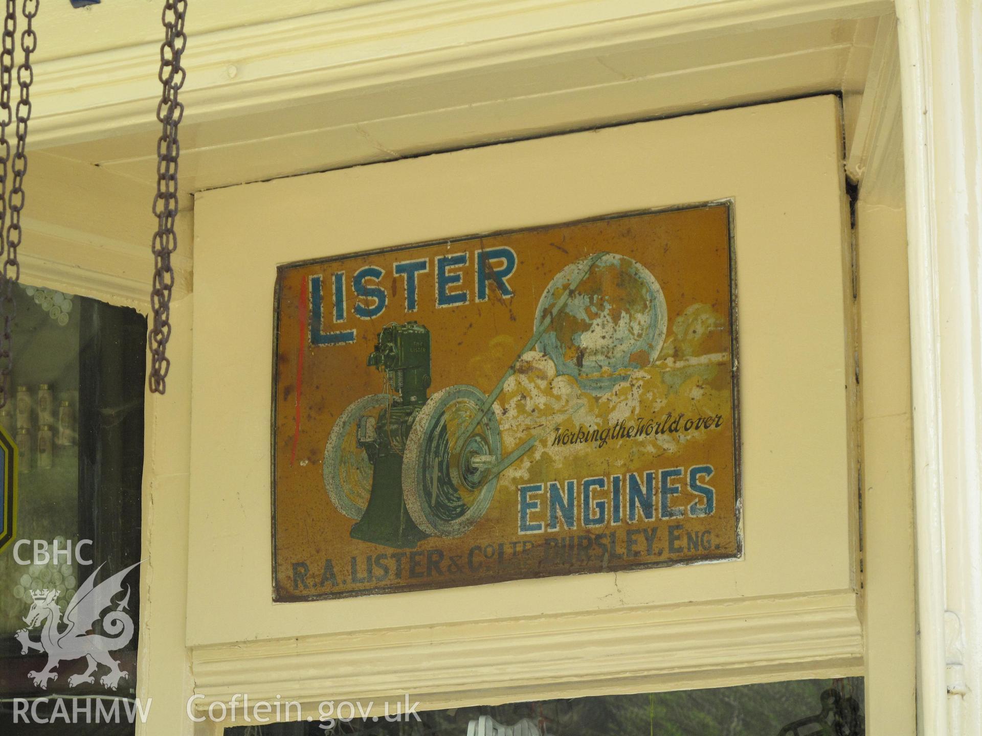 Bunner's Ironmongers, Montgomery, detail over doorway, taken by Brian Malaws on 23 April 2010.