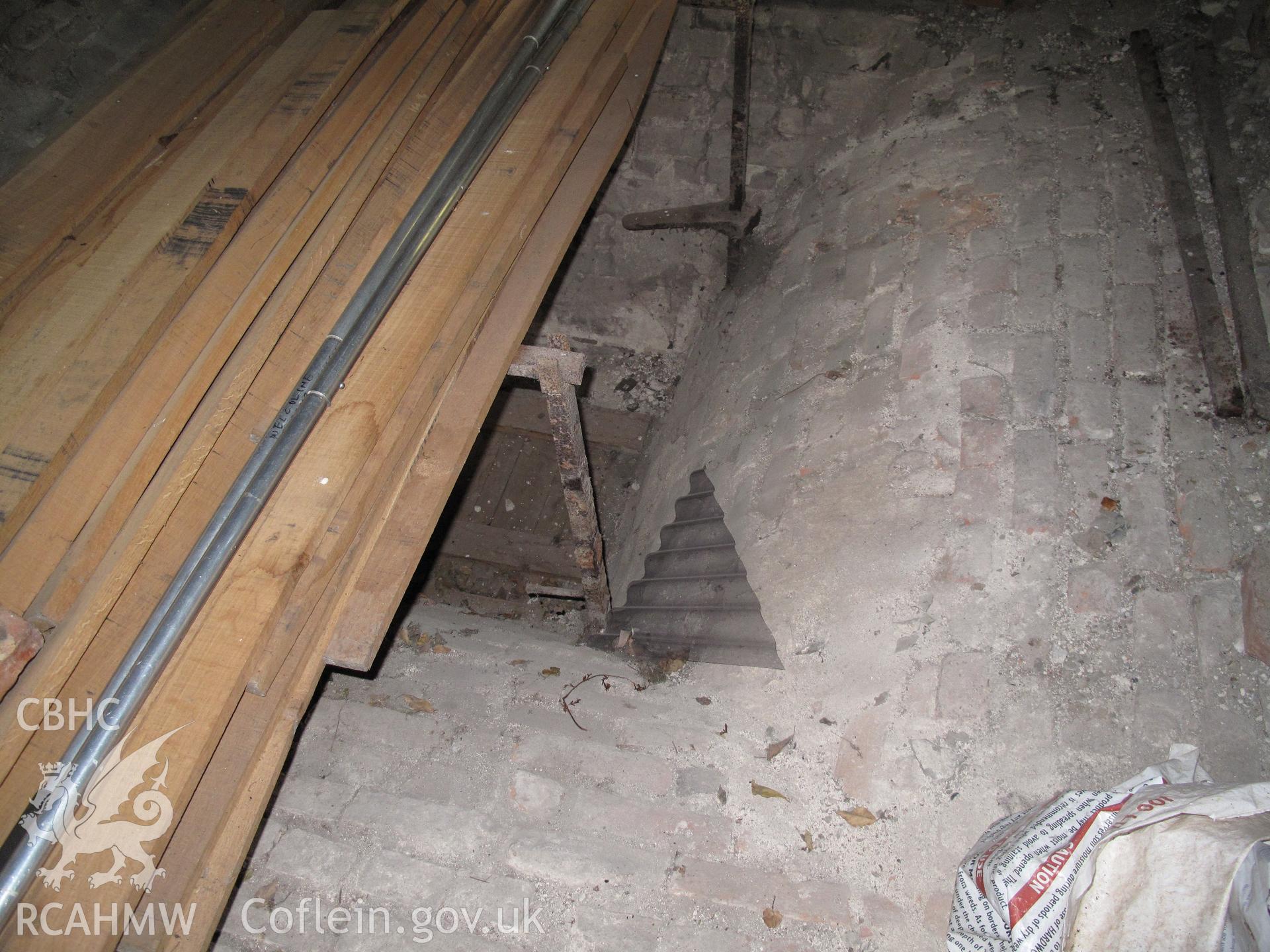 Interior of corn drying kiln, Llifior Mill, Garthmyl, taken by Hilary Malaws on 17 October 2009.