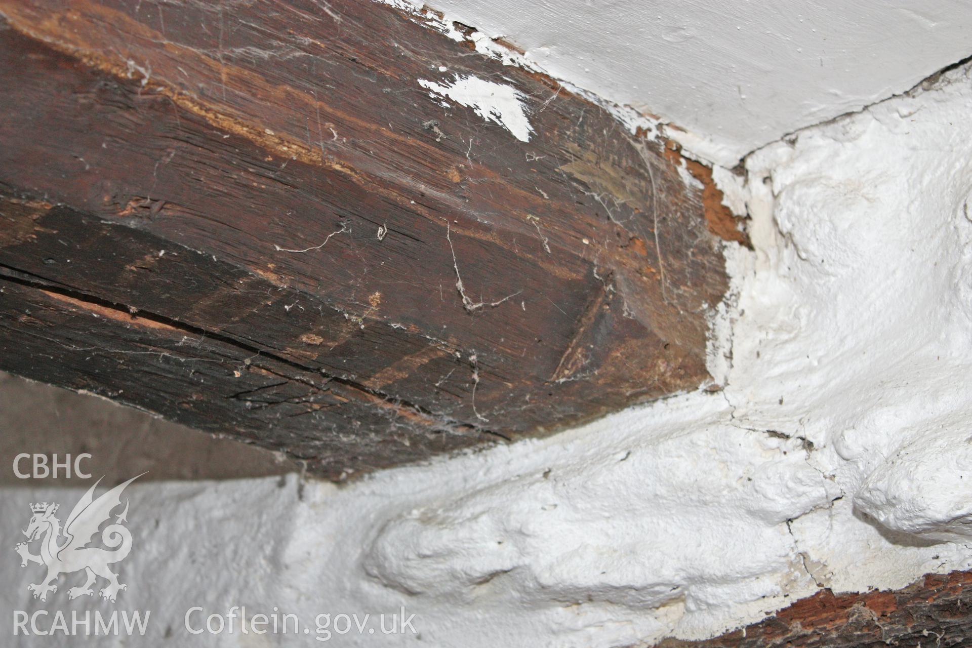 Glantywi House, interior view, chamber over kitchen, ceiling-beam.