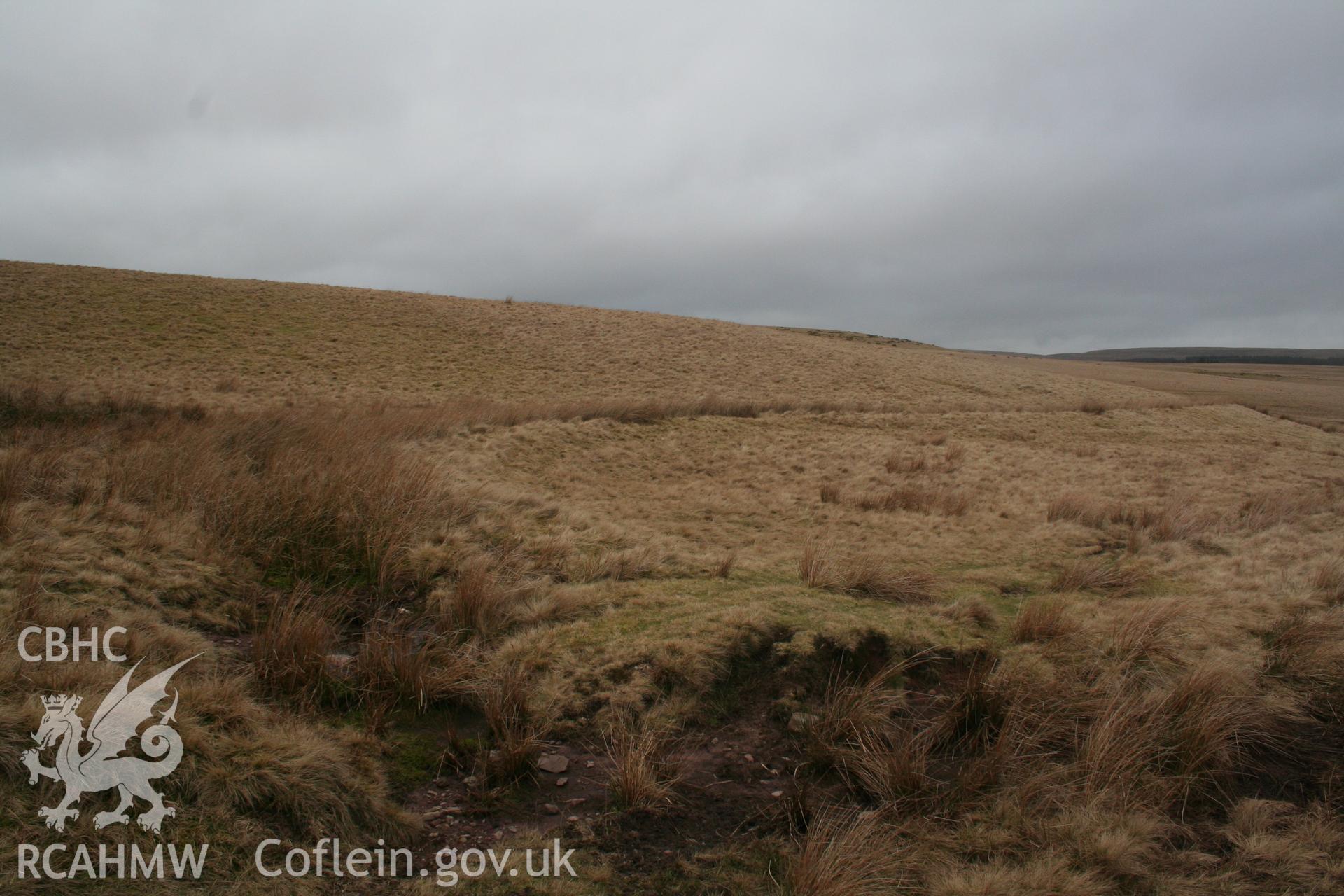 View of leat from its emergence at the River Usk, looking north-west.