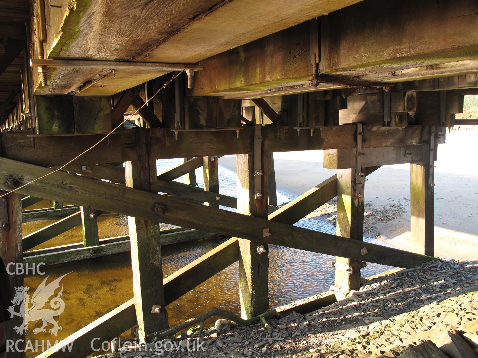 Detail view of the timber construction of Pont Briwet from the south.