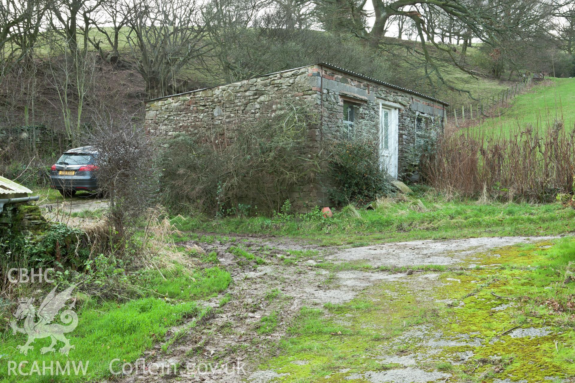 Exterior storage building, from the northwest.  Little Llwygy, Iain Wright 12/01/2012.