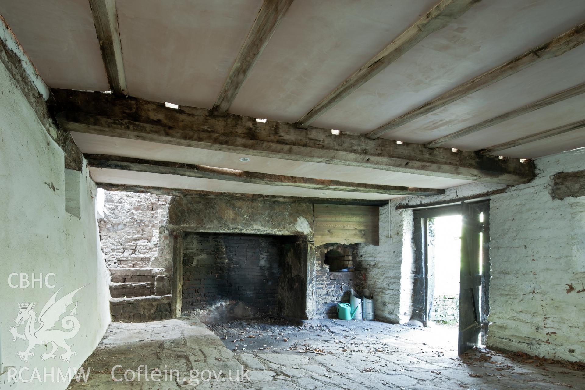 Interior, Hall, looking northwest.  Little Llwygy, Iain Wright 12/01/2012.