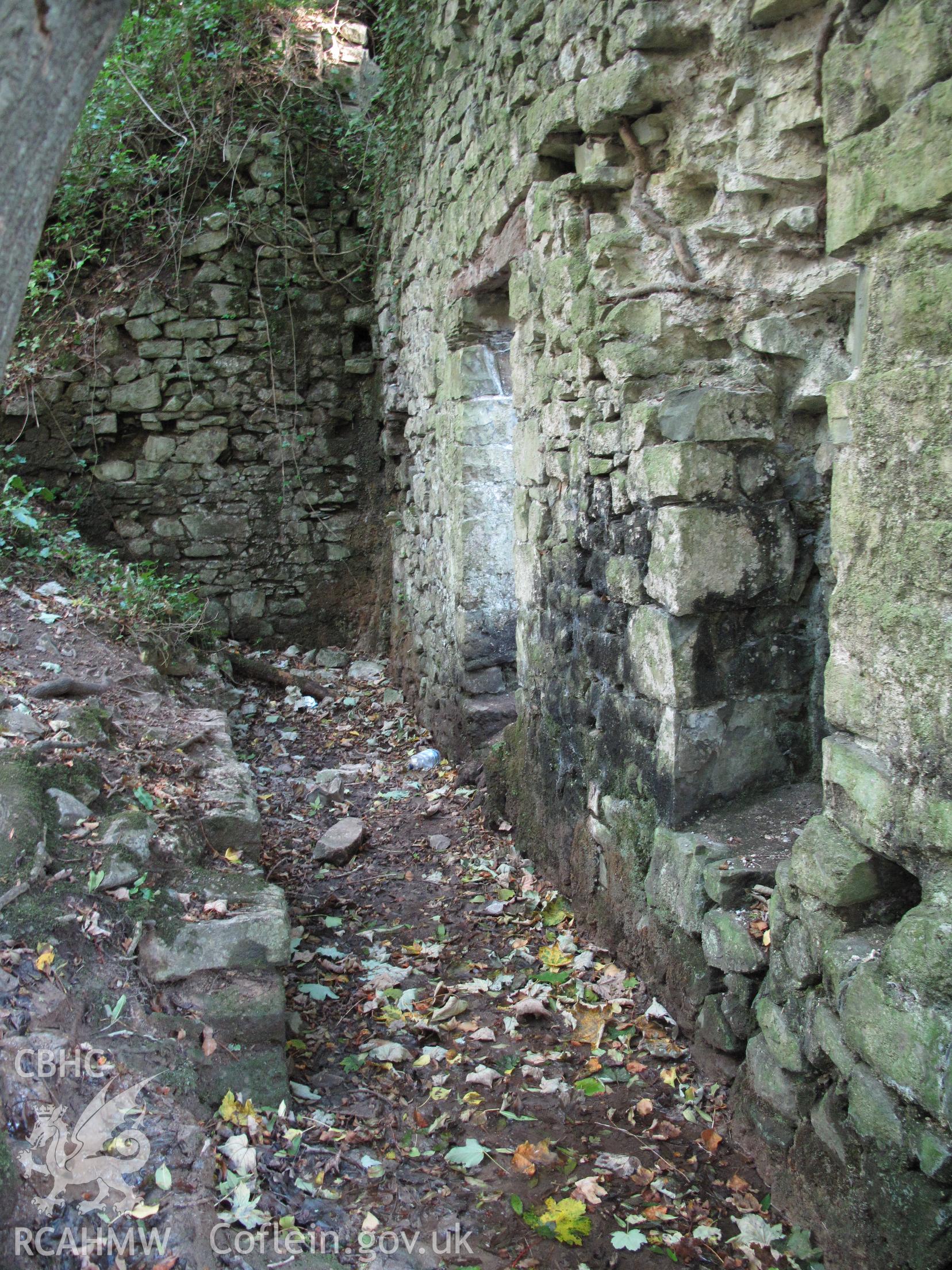 Waterwheel pit, Blaen-y-cwm Corn Mill, taken by Brian Malaws on 20 October 2010.