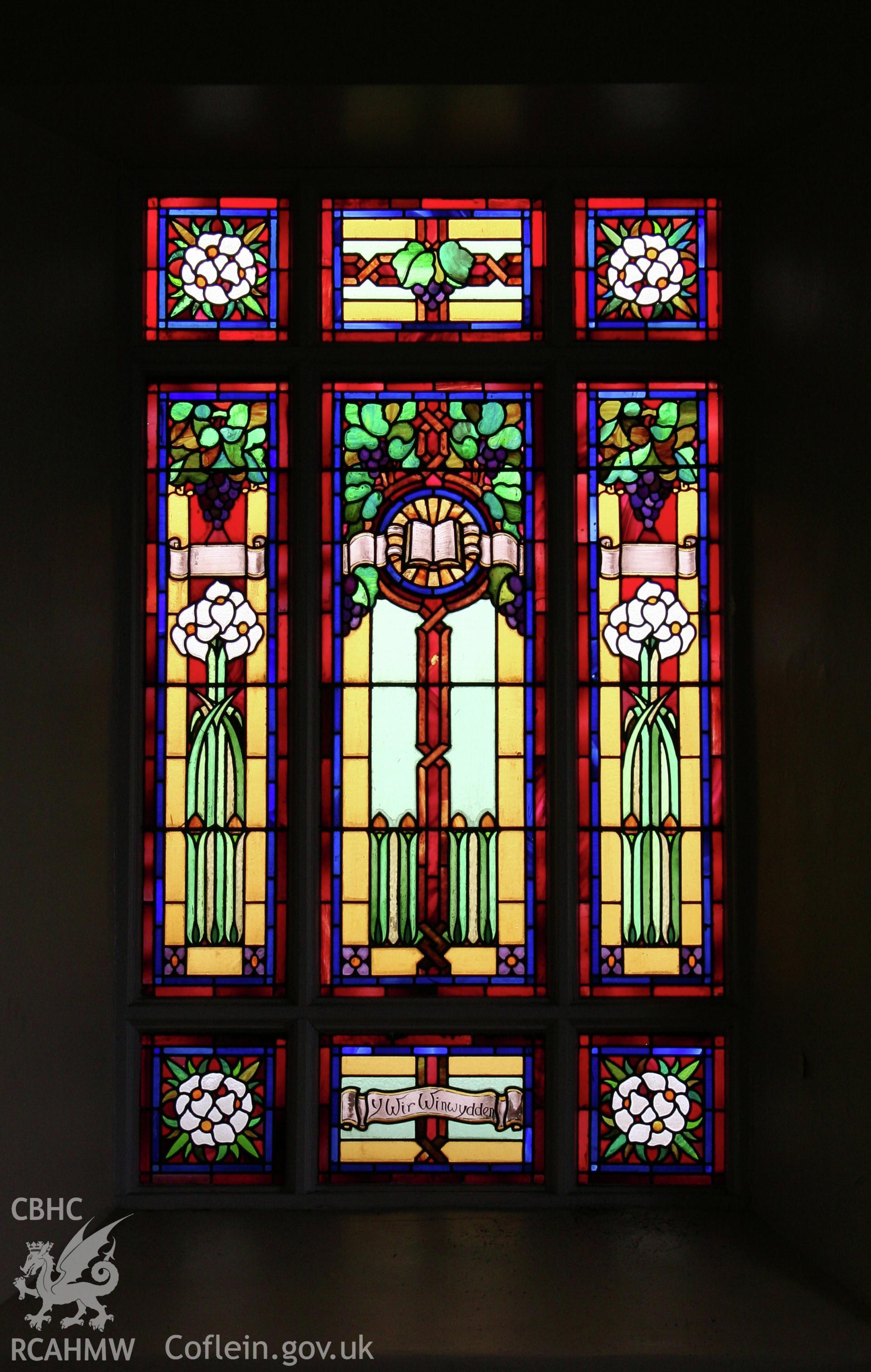 Interior, stained glass window