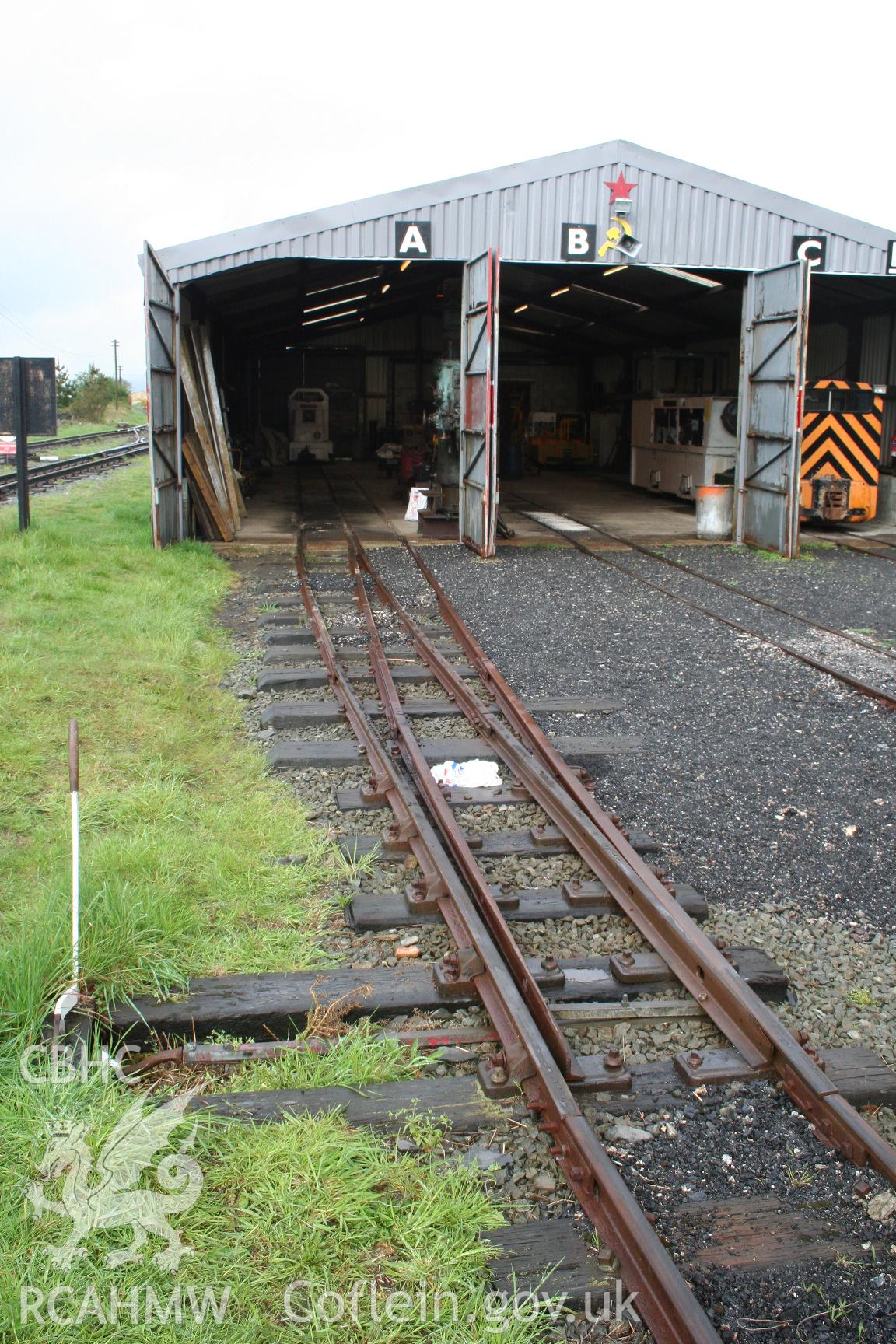 Gelert's Farm Works, Welsh Highland Heritage Railway, from the southwest, taken by Brian Malaws on 04 May 2008.