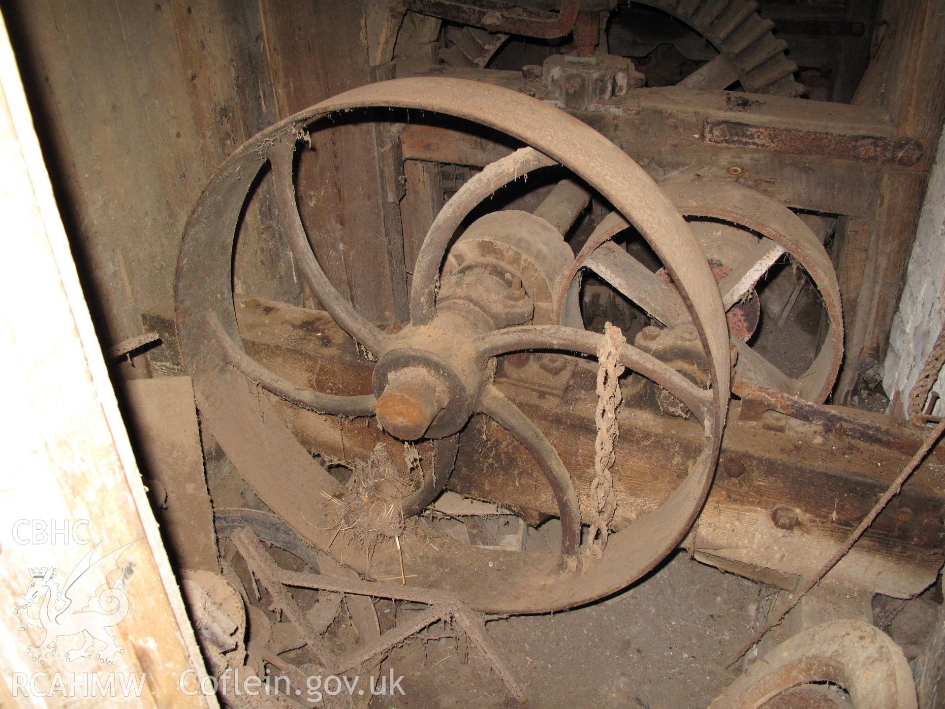 Layshaft pulley, Llifior Mill, Garthmyl, taken by Hilary Malaws on 17 October 2009.