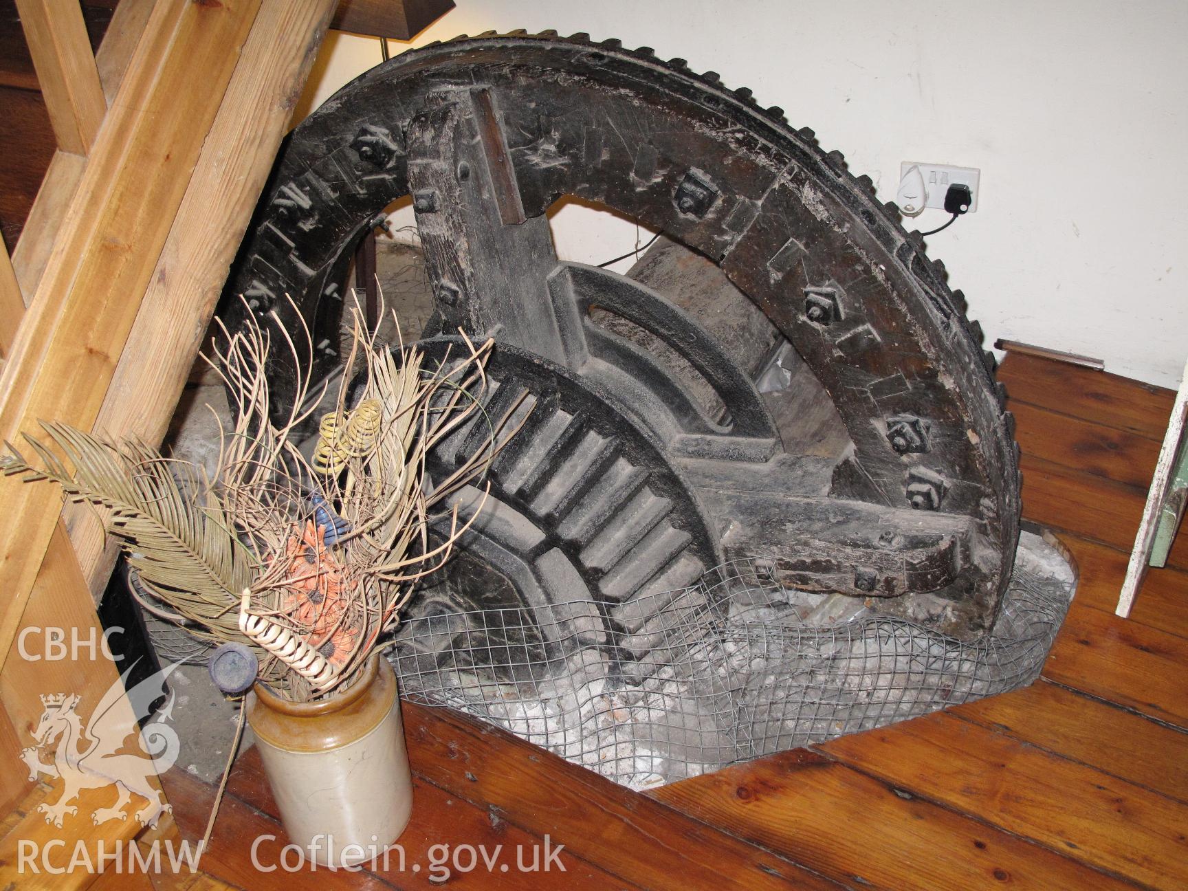 Detail of waterwheel axle and gearing, Llanvithyn Corn Mill.