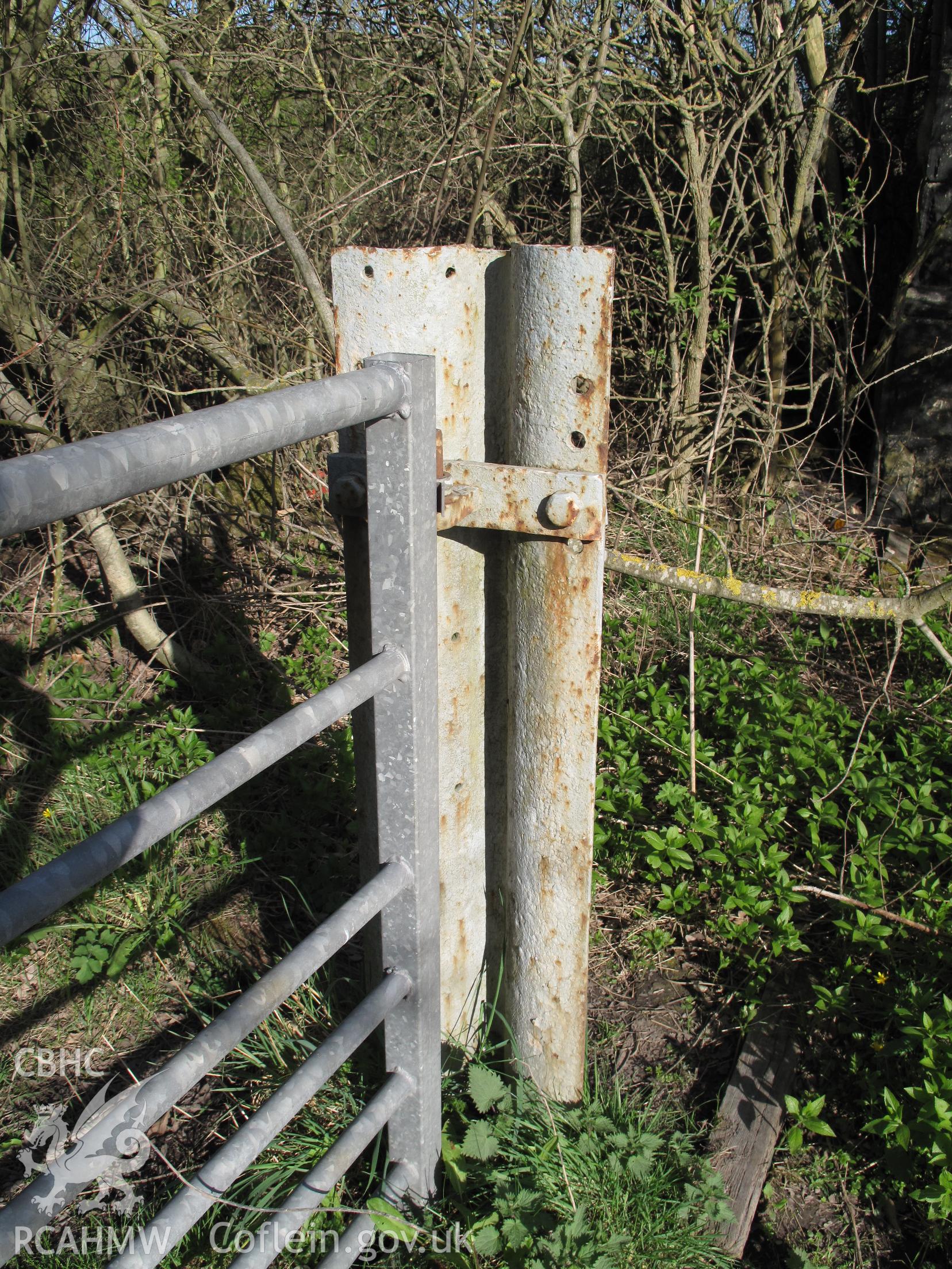 View of Barlow rail gatepost, Stanner Railway Station.