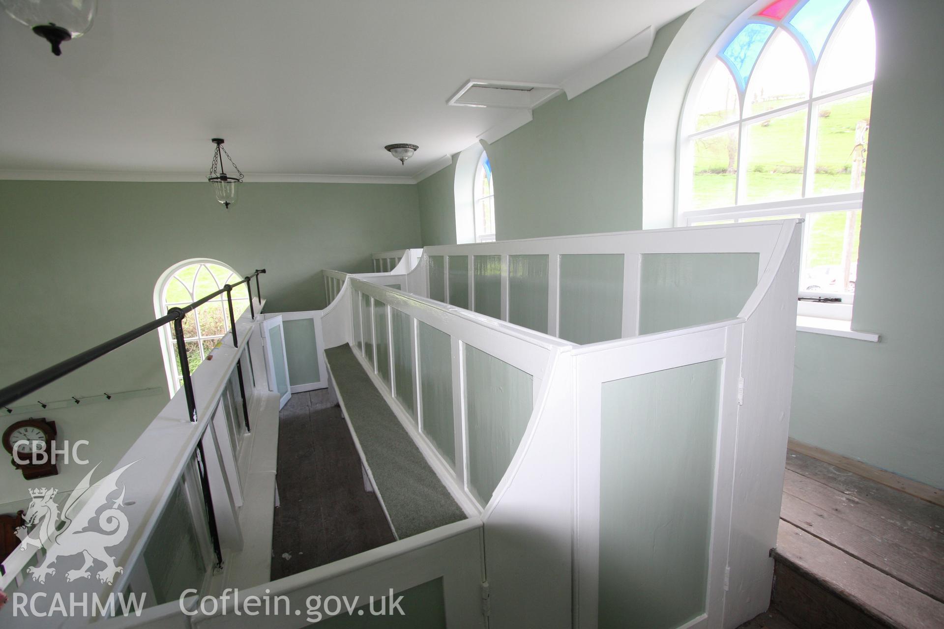 Interior, gallery box pews