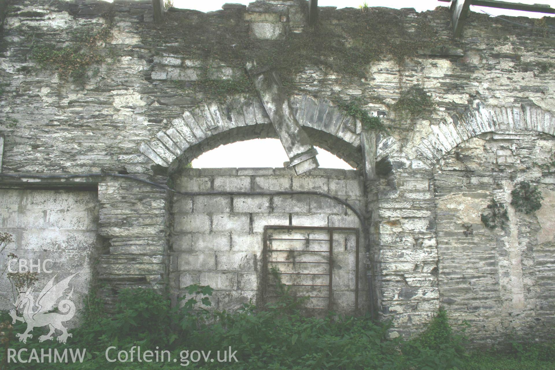 Barn interior, west wall oil engine arch.
