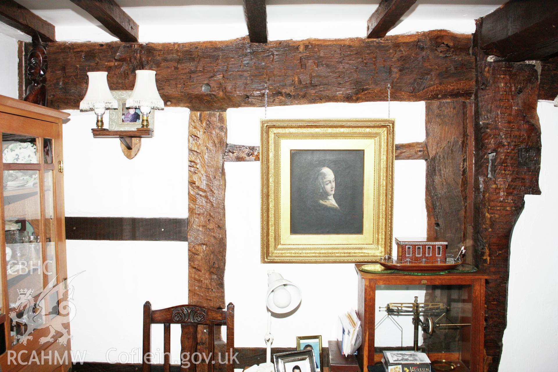 Interior of hall, framed north wall.