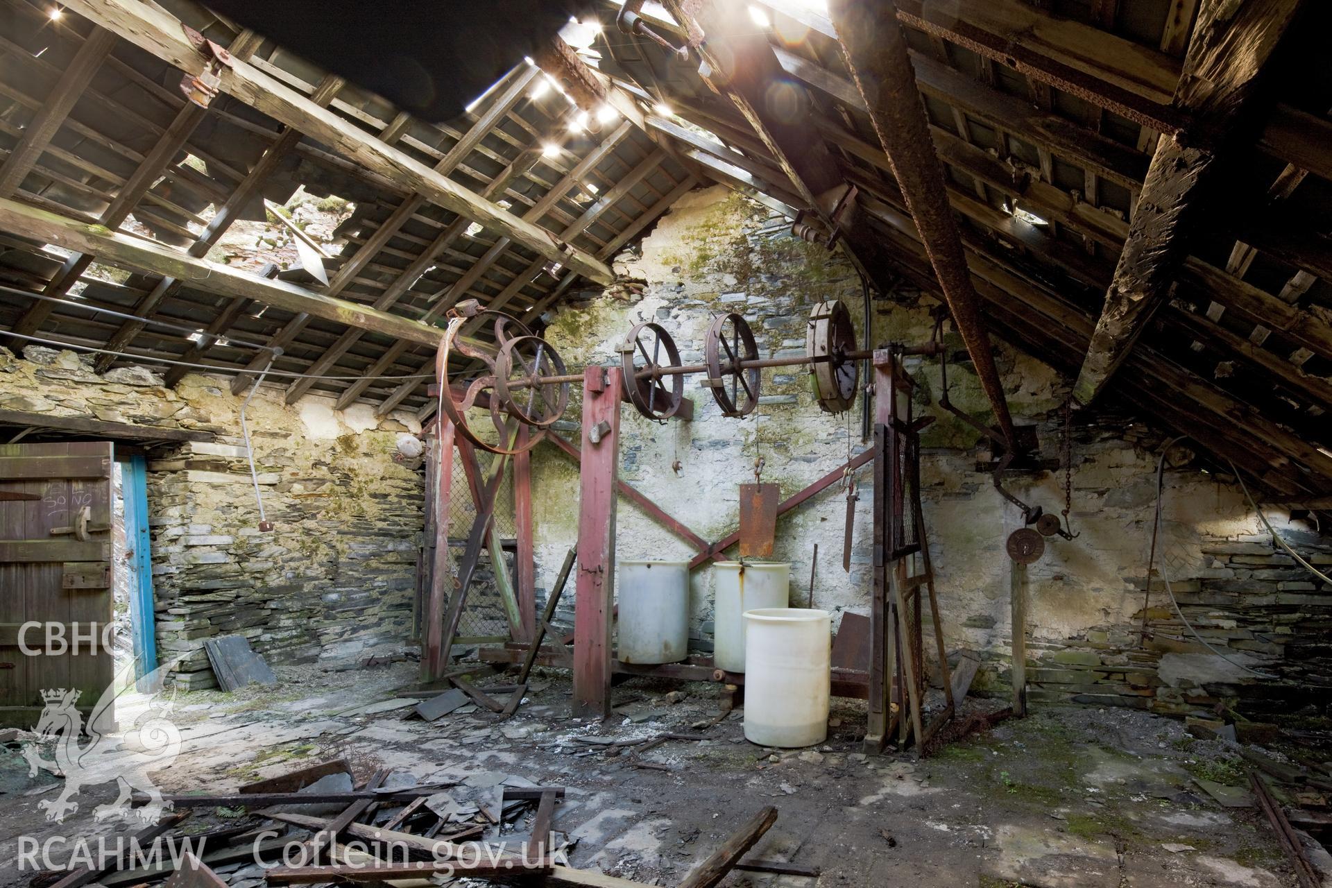 Interior of winding house. Batteries for the electric winders.