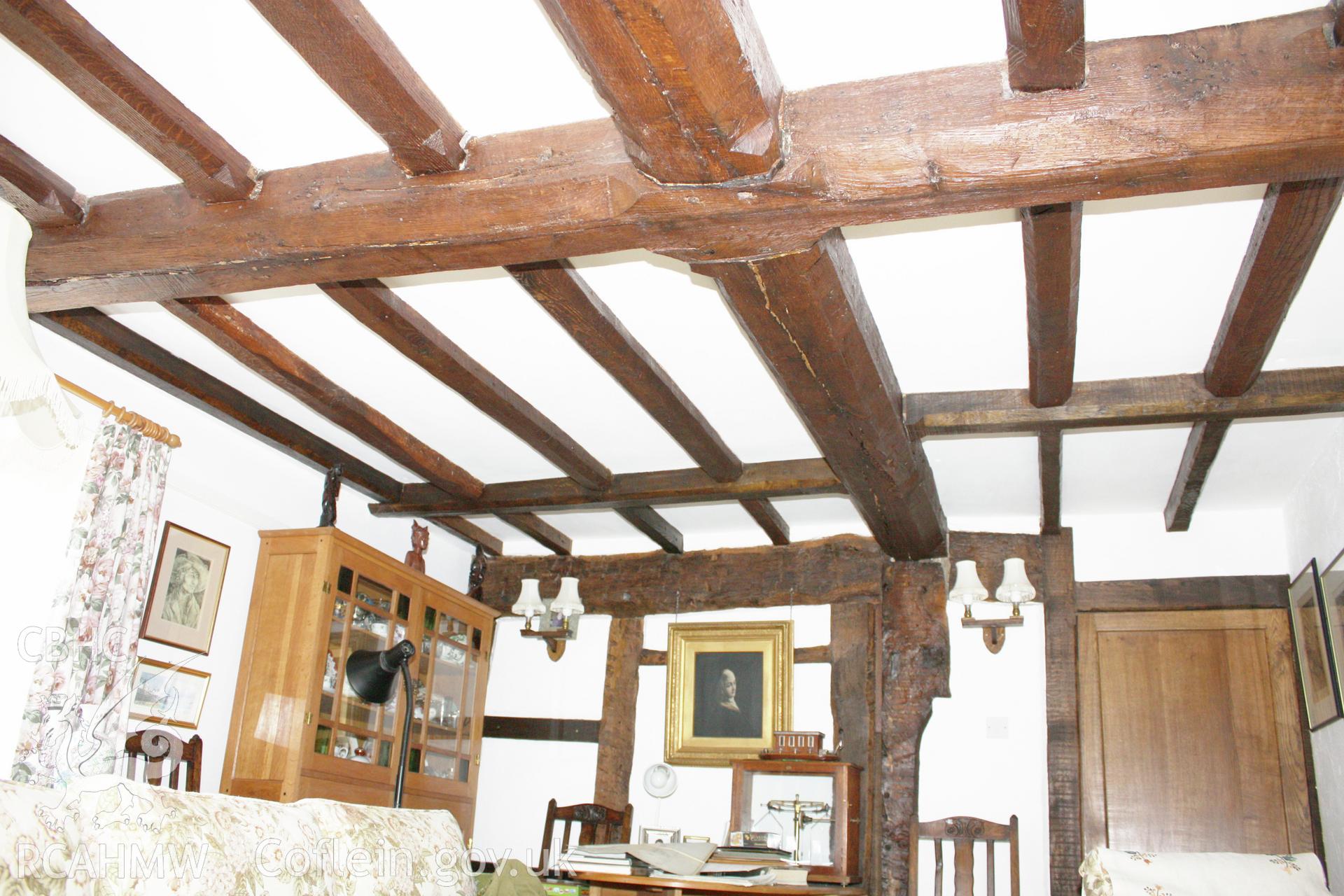 Interior of hall, ceiling-beams and framed north wall