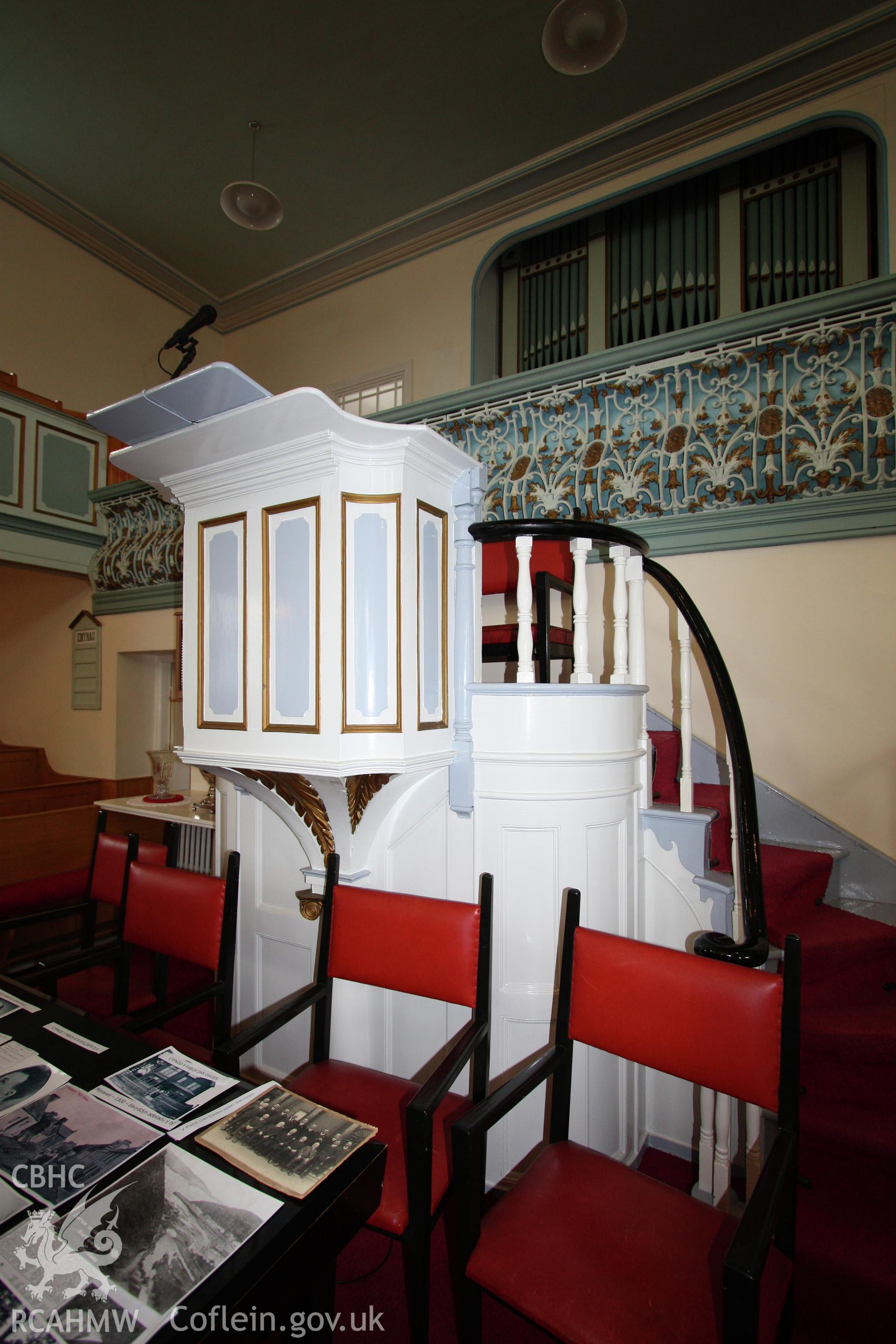 Hermon chapel interior, detail of pulpit.