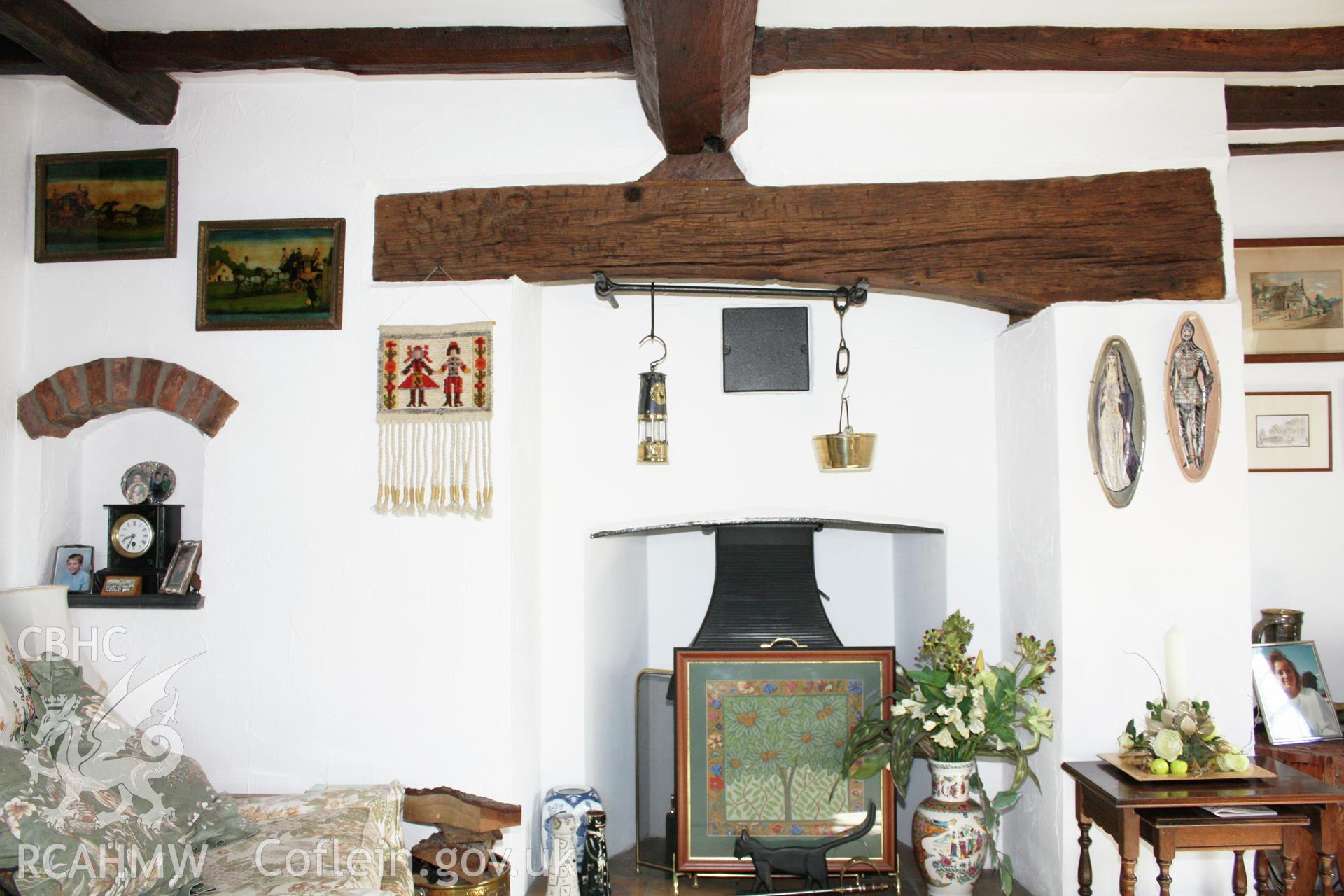 Interior of hall, fireplace