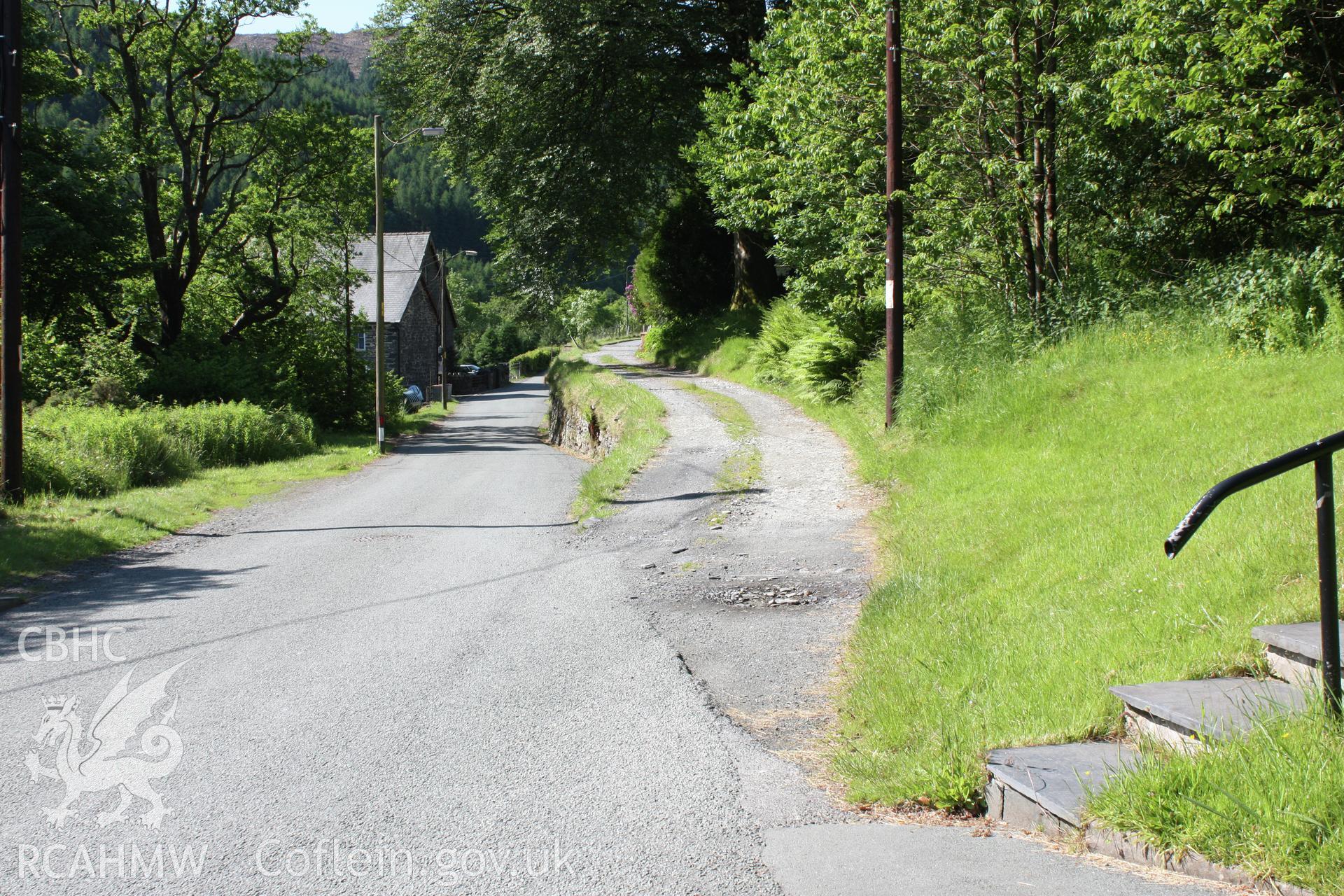 Trackbed of the Corris Railway at SH7699 0971 as it runs south out of Aberllefenni.