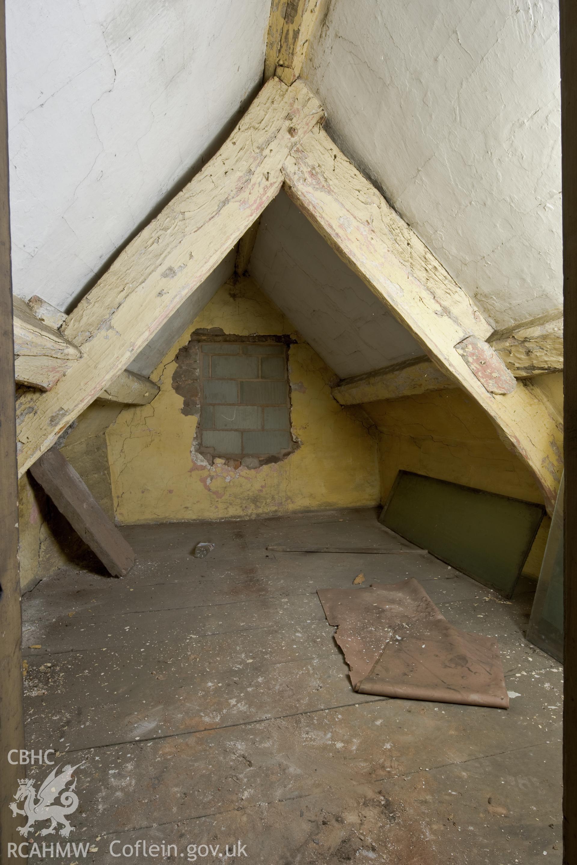 Interior, rear roof truss.