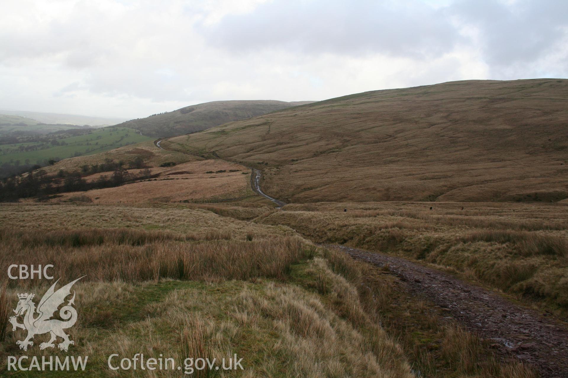 View to north-east along course of road as it crosses Bryn Melyn.