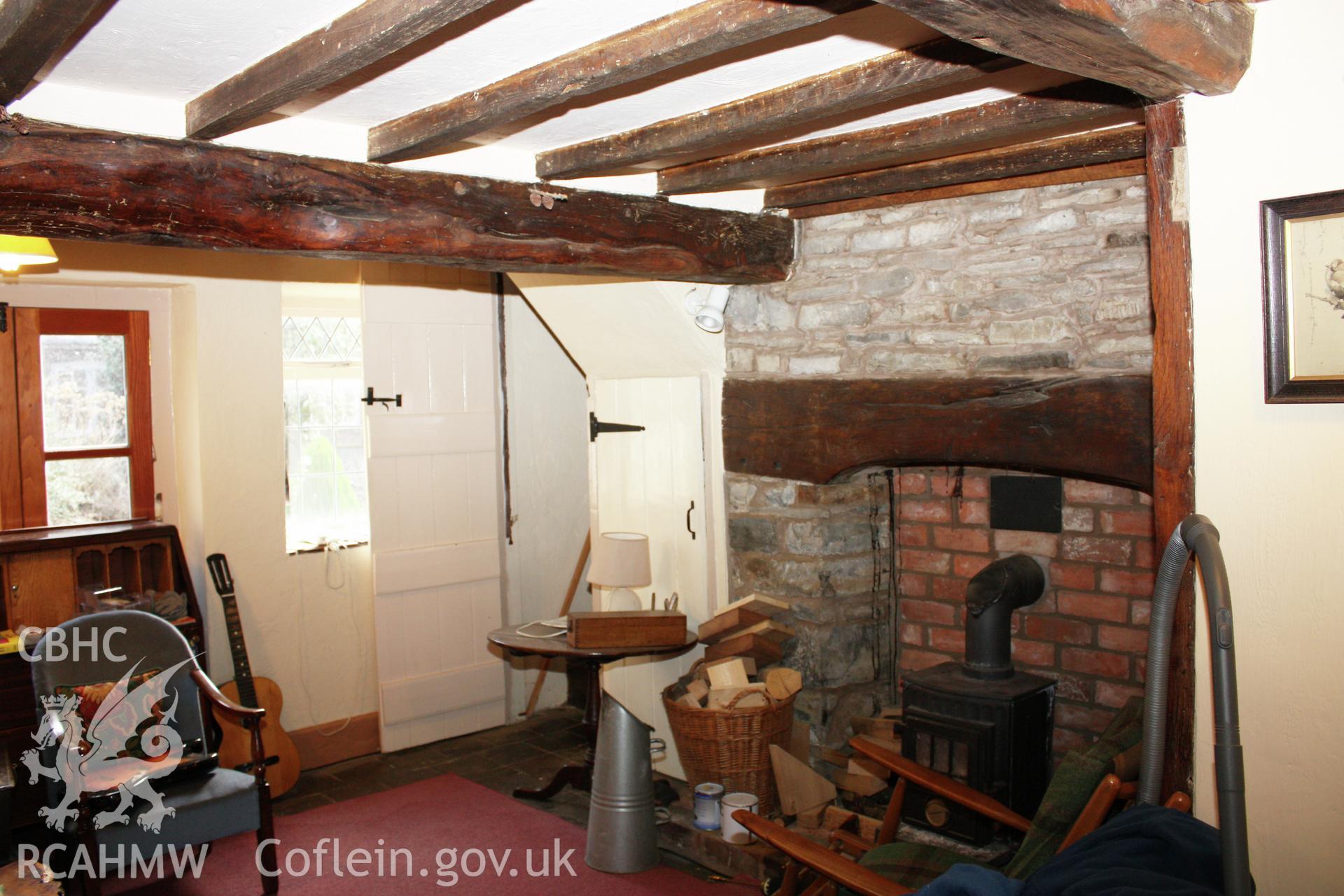 Interior, parlour fireplace & ceiling-beam