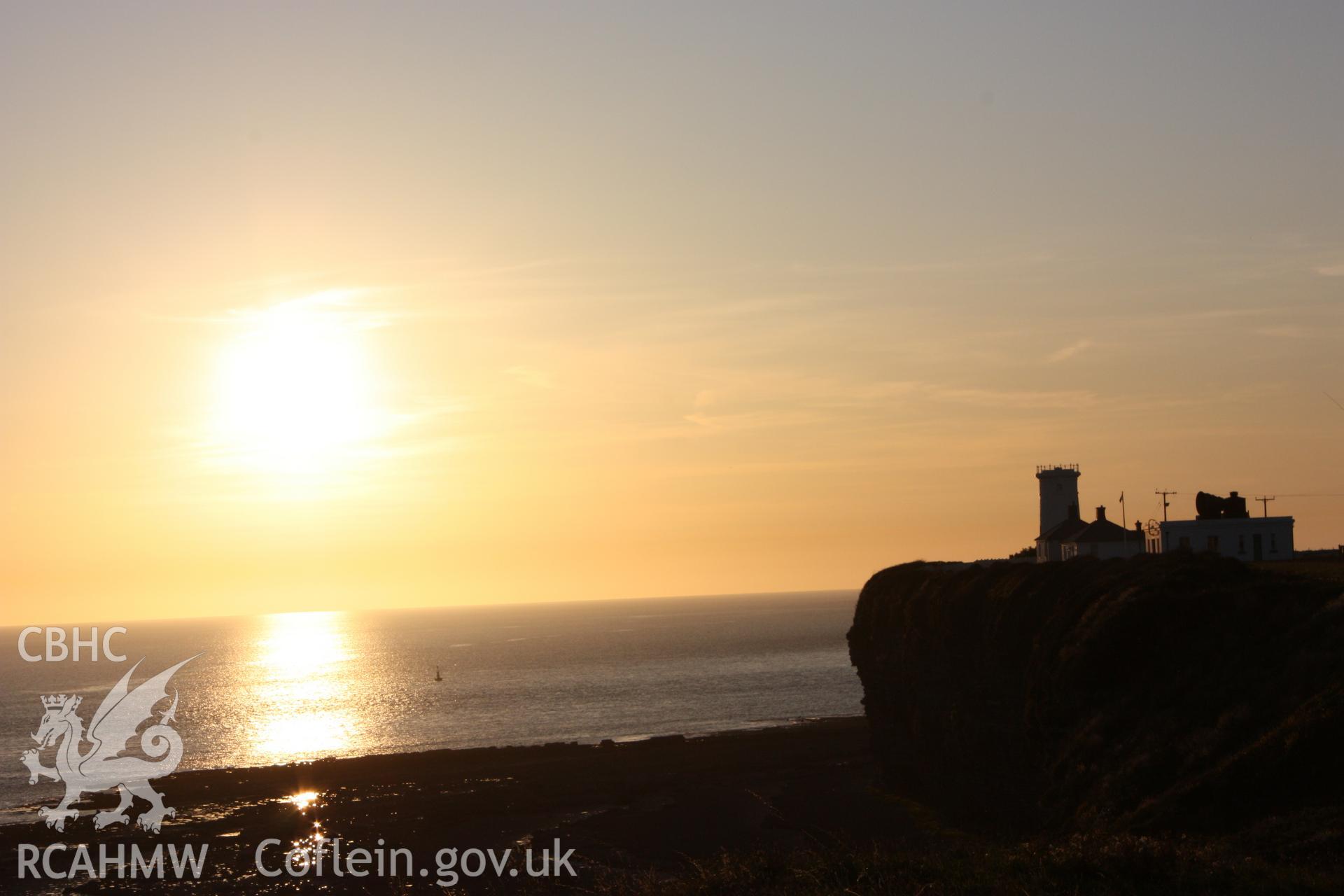West tower and view out to the Nash sands buoy from the east at sunset