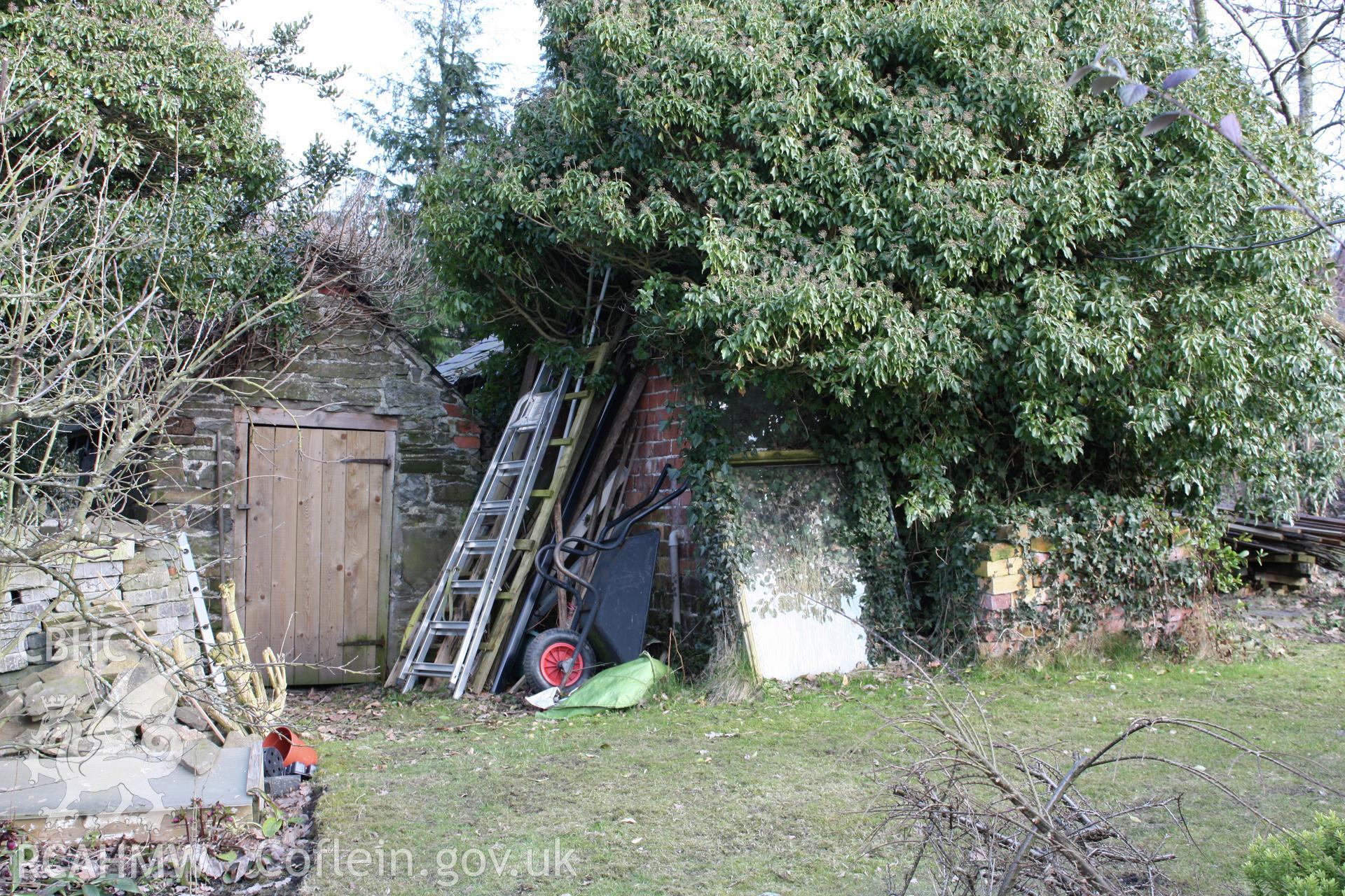 East elevation of toilet and pig-sty to right, situated to east of house