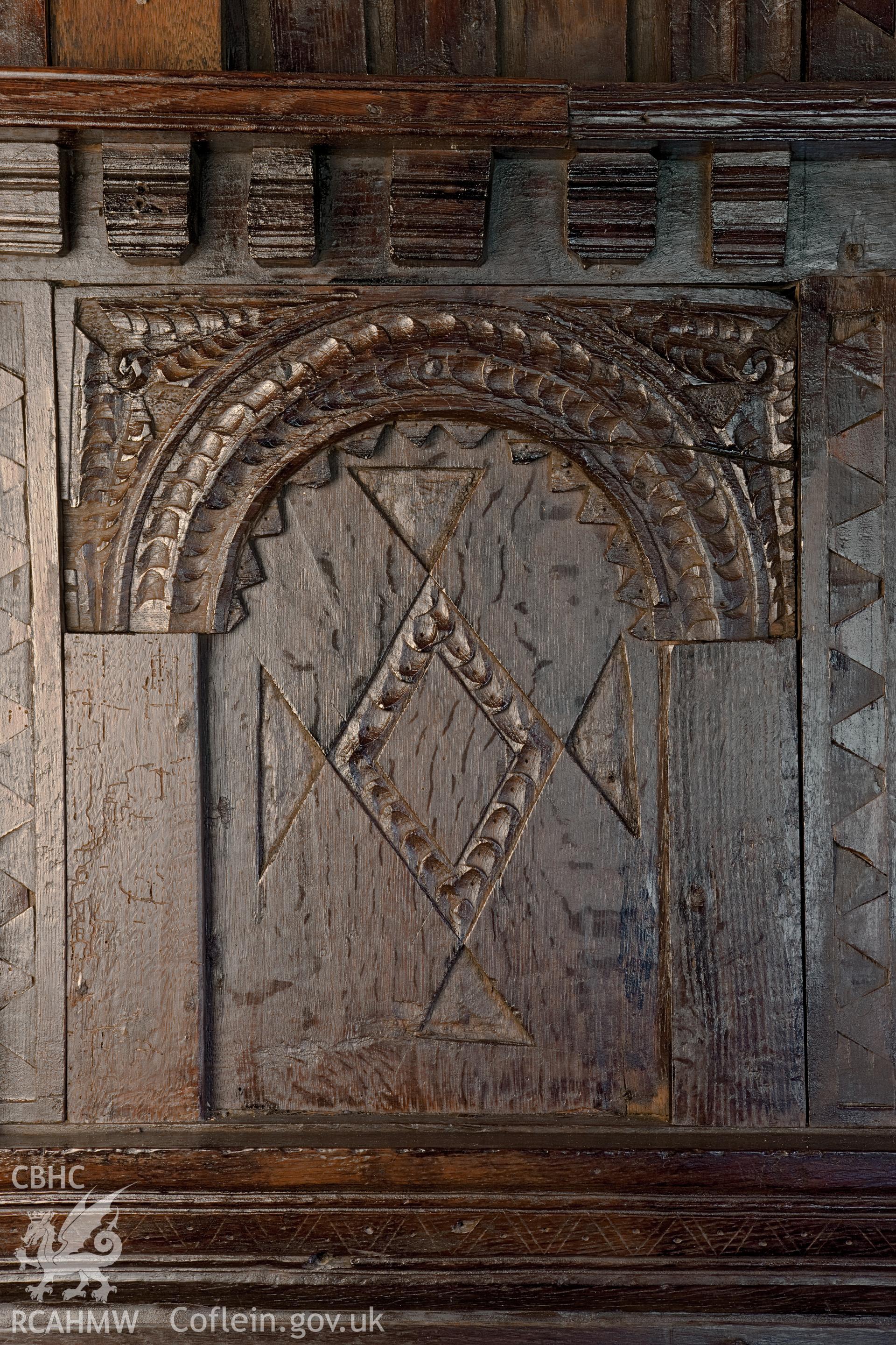 Panelled room, detail of overmantle.