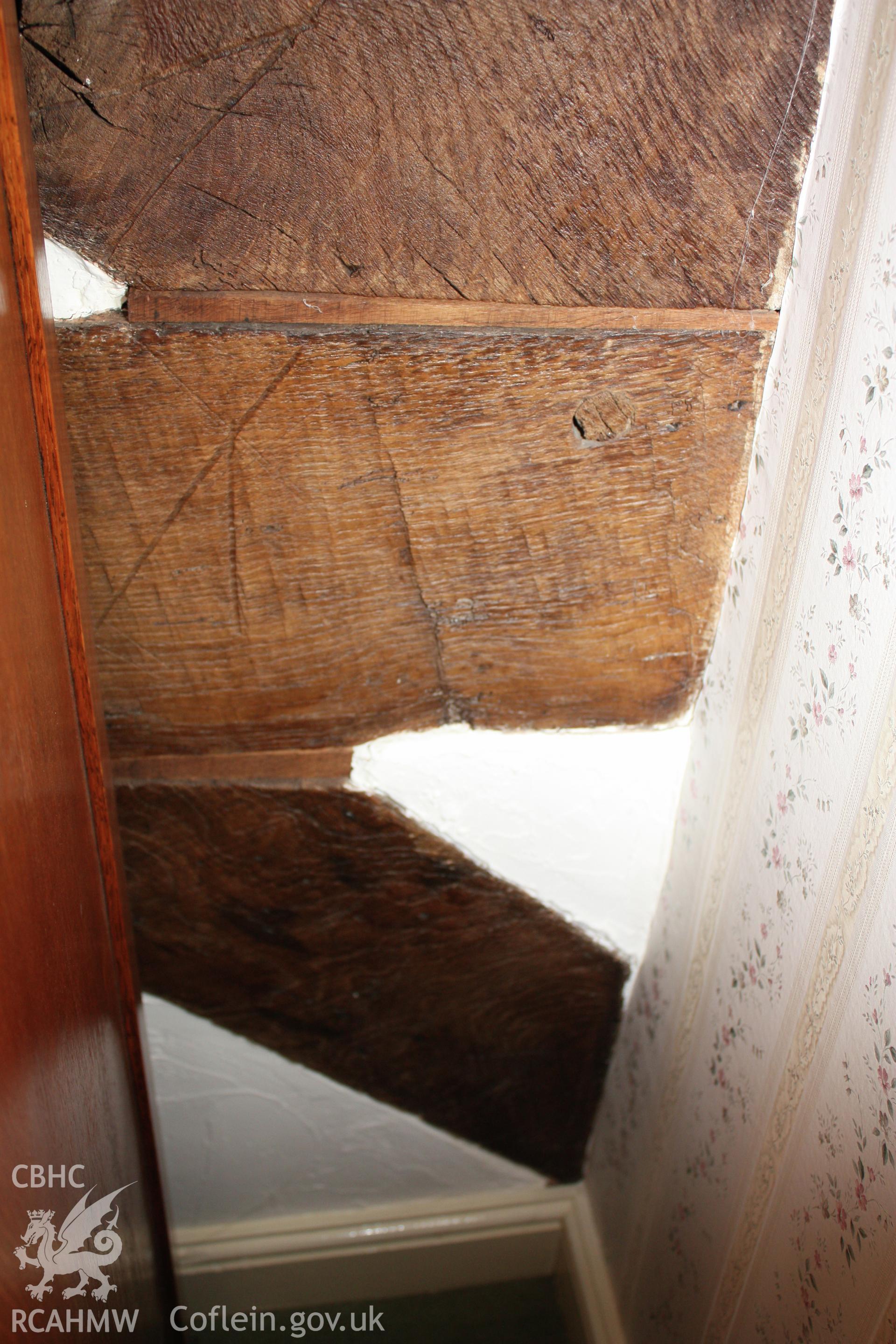 Interior, central roof-truss detail from hall of brace to principal-post