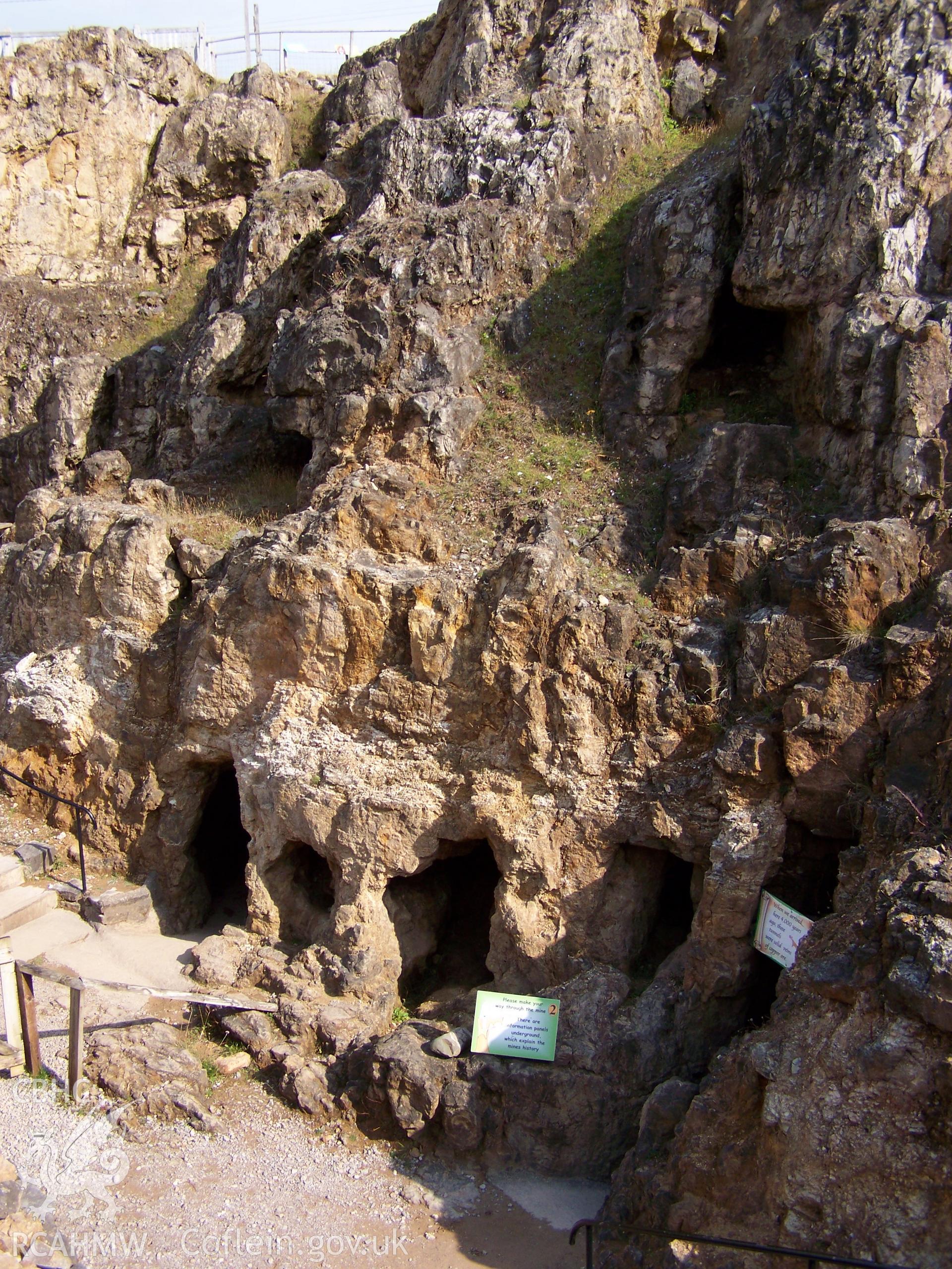 Northern elevation of the Bronze Age  mine revealing entrances to tunnels