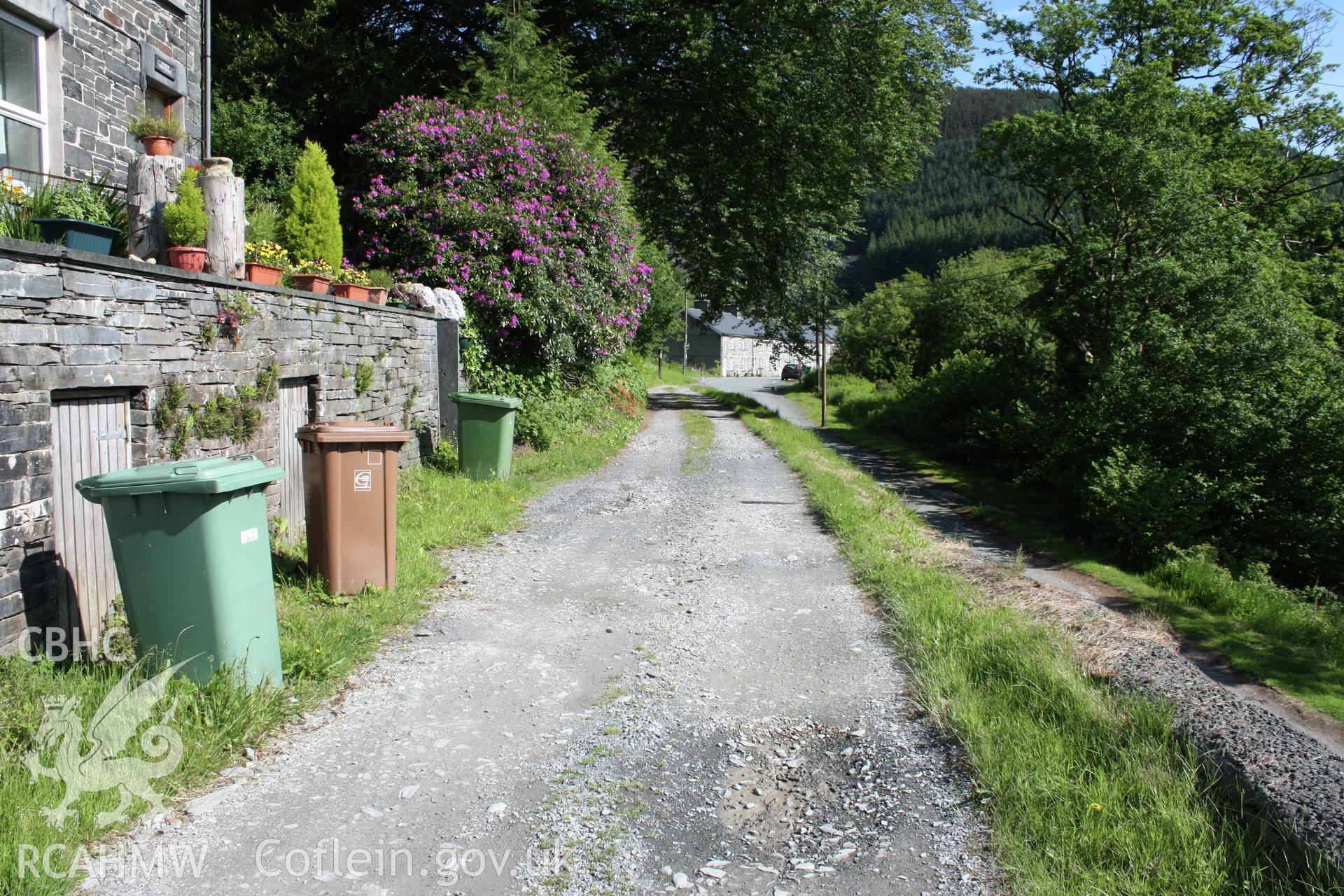 Trackbed of the Corris Railway at SH7699 0971 as it runs north to joint the current road at Aberllefenni.