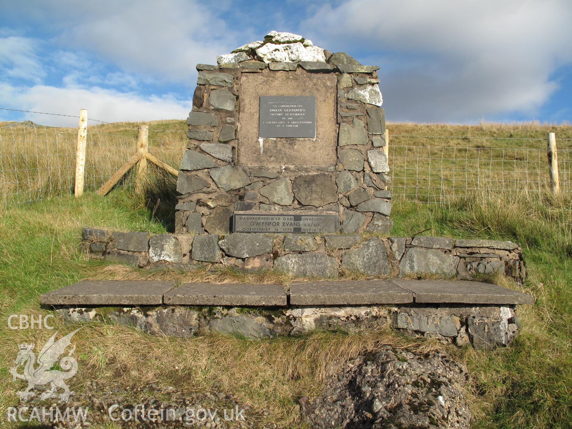 Battle of Hyddgen Monument from the west, taken by Brian Malaws 10 November 2010.