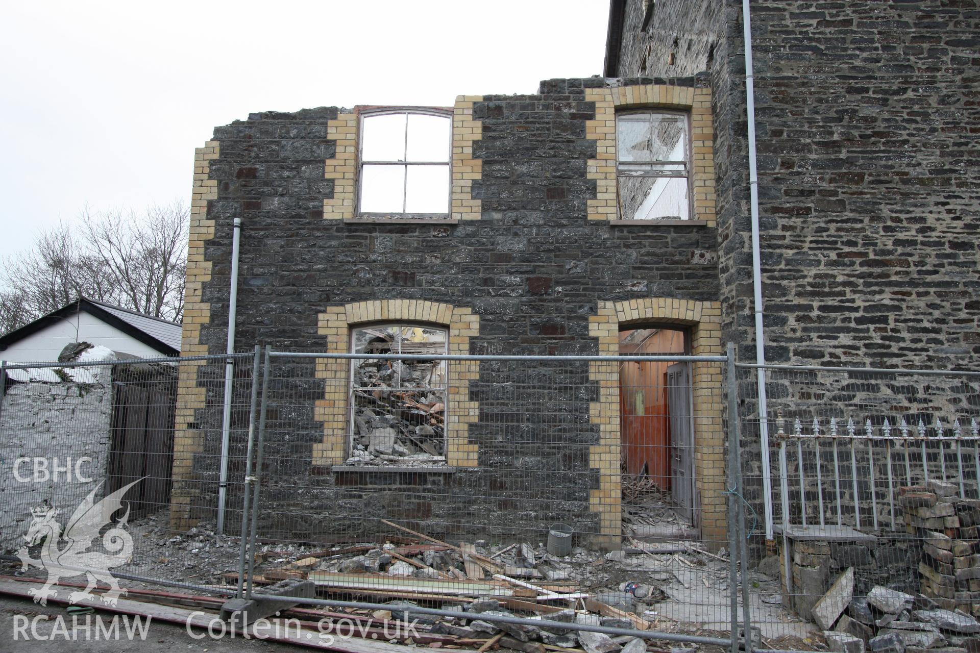 Chapel house attached to Gosen Chapel, Rhydyfelin during demolition, front viewed from the south