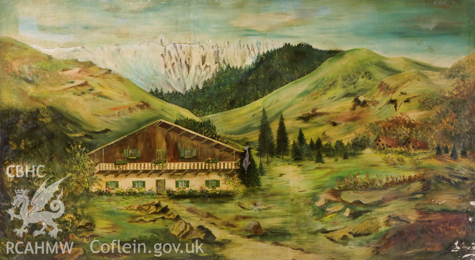 Wall painting In the cookhouse,believed to have been produced by prisoners of war in the 1940's.