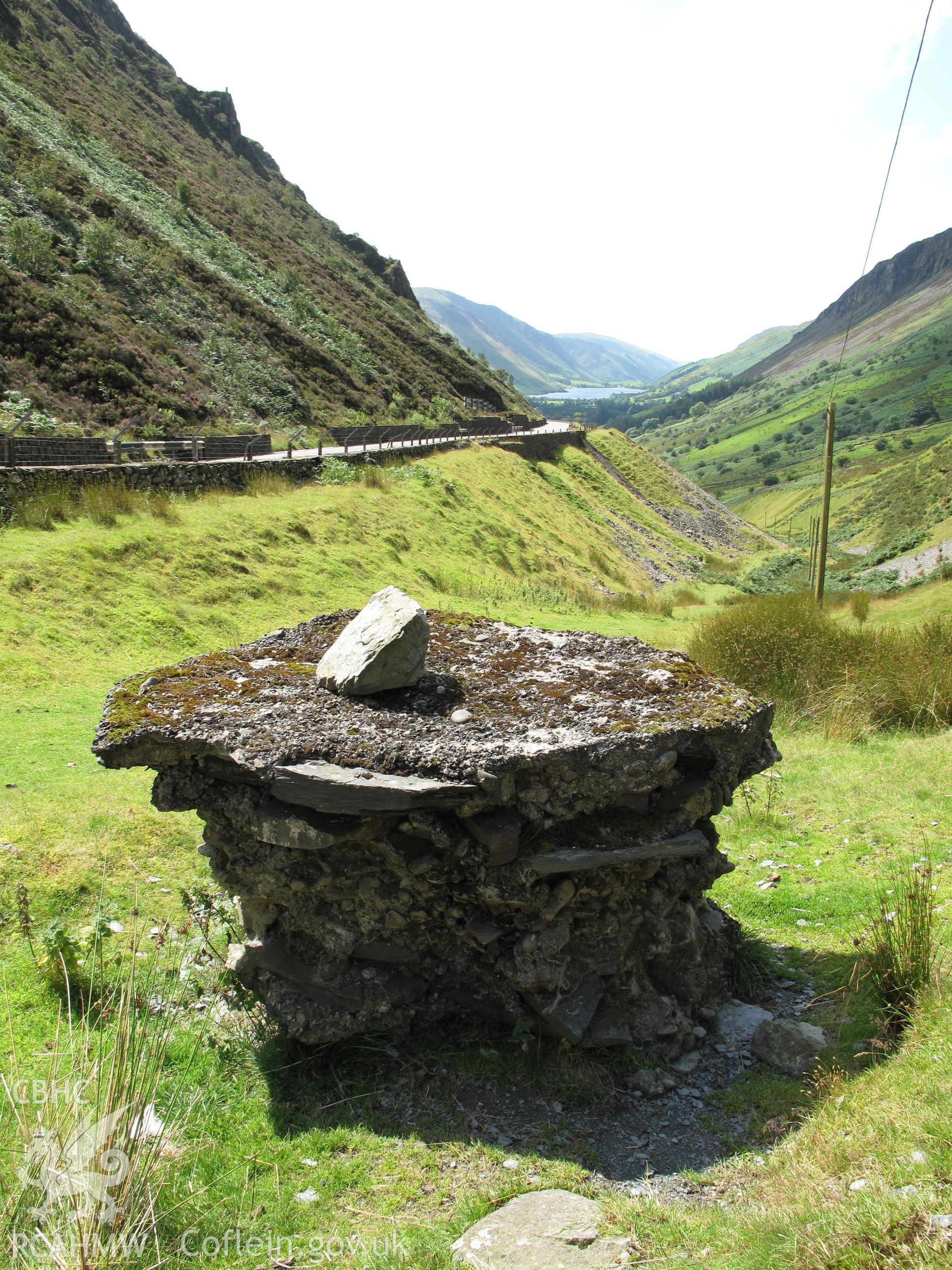 Remains of anti-tank block, Bwlch Llyn Bach, from the northeast, taken by Brian Malaws on 05 August 2009.