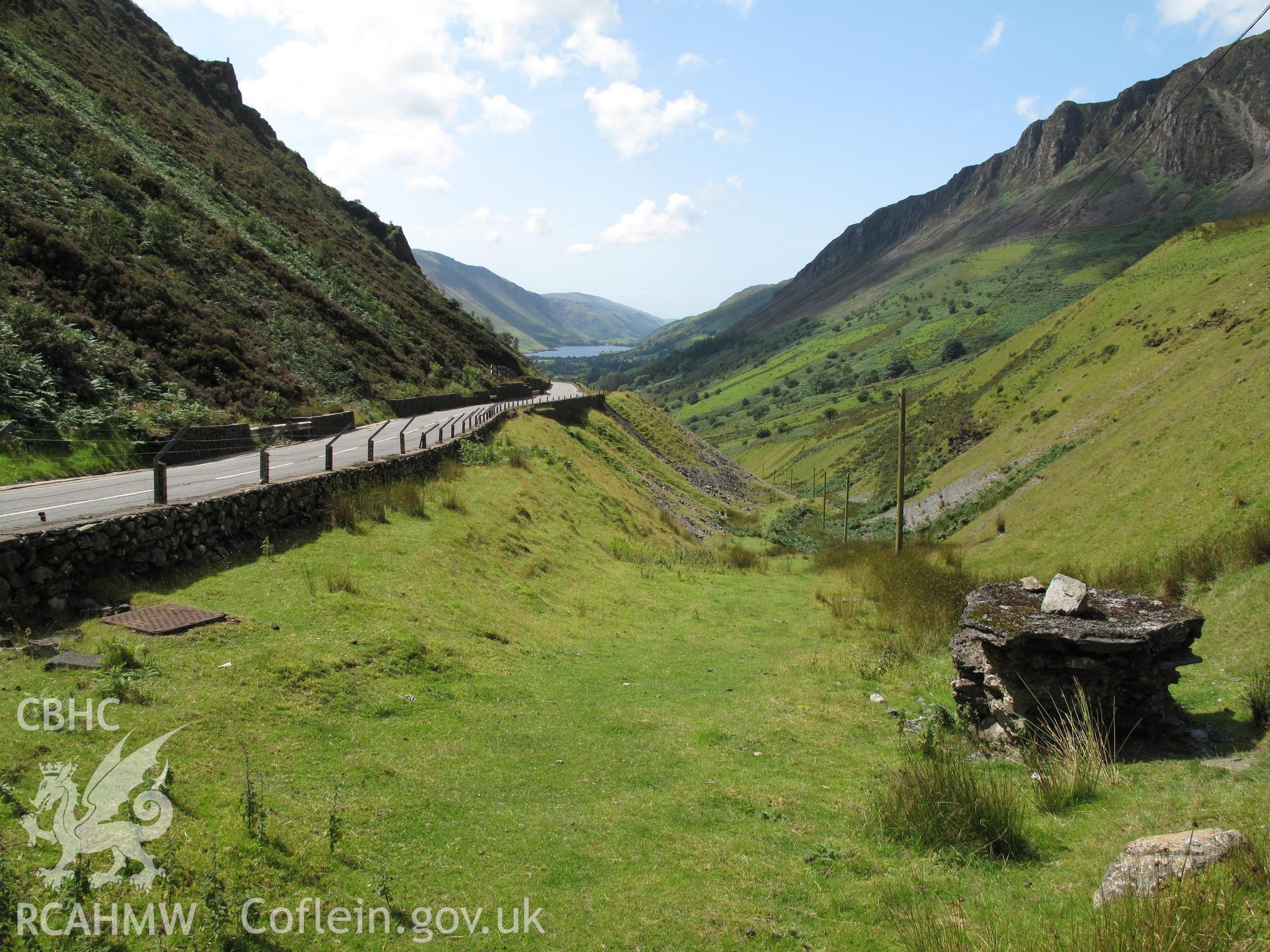 Remains of anti-tank block, Bwlch Llyn Bach, from the northeast, taken by Brian Malaws on 05 August 2009.